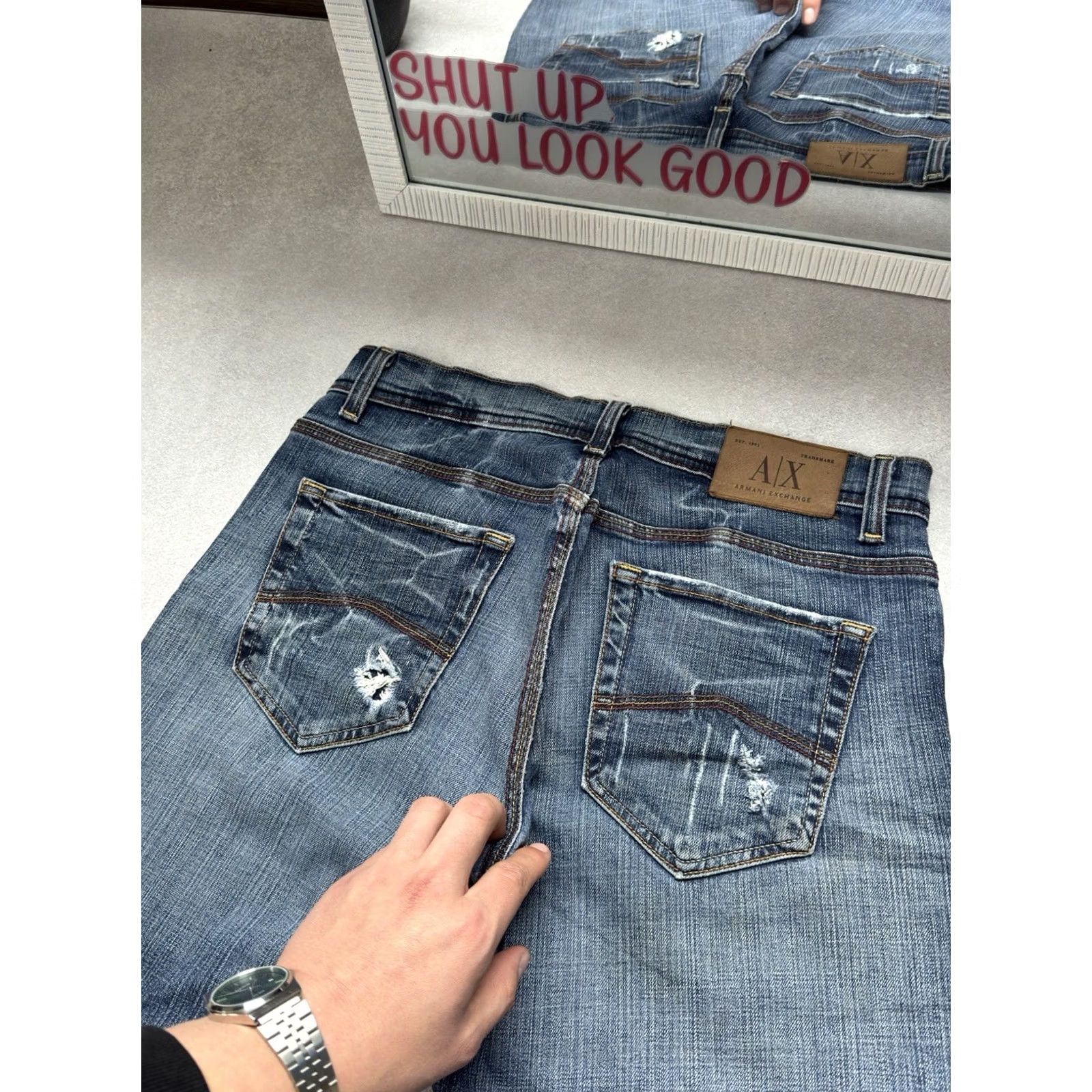 Vintage VINTAGE Armani Jeans Jeans Men’s Size 30x32 S Blue Logo Distressed 90s Y2K USA Japan Style Straight Mens Size US 29 - 5 Thumbnail