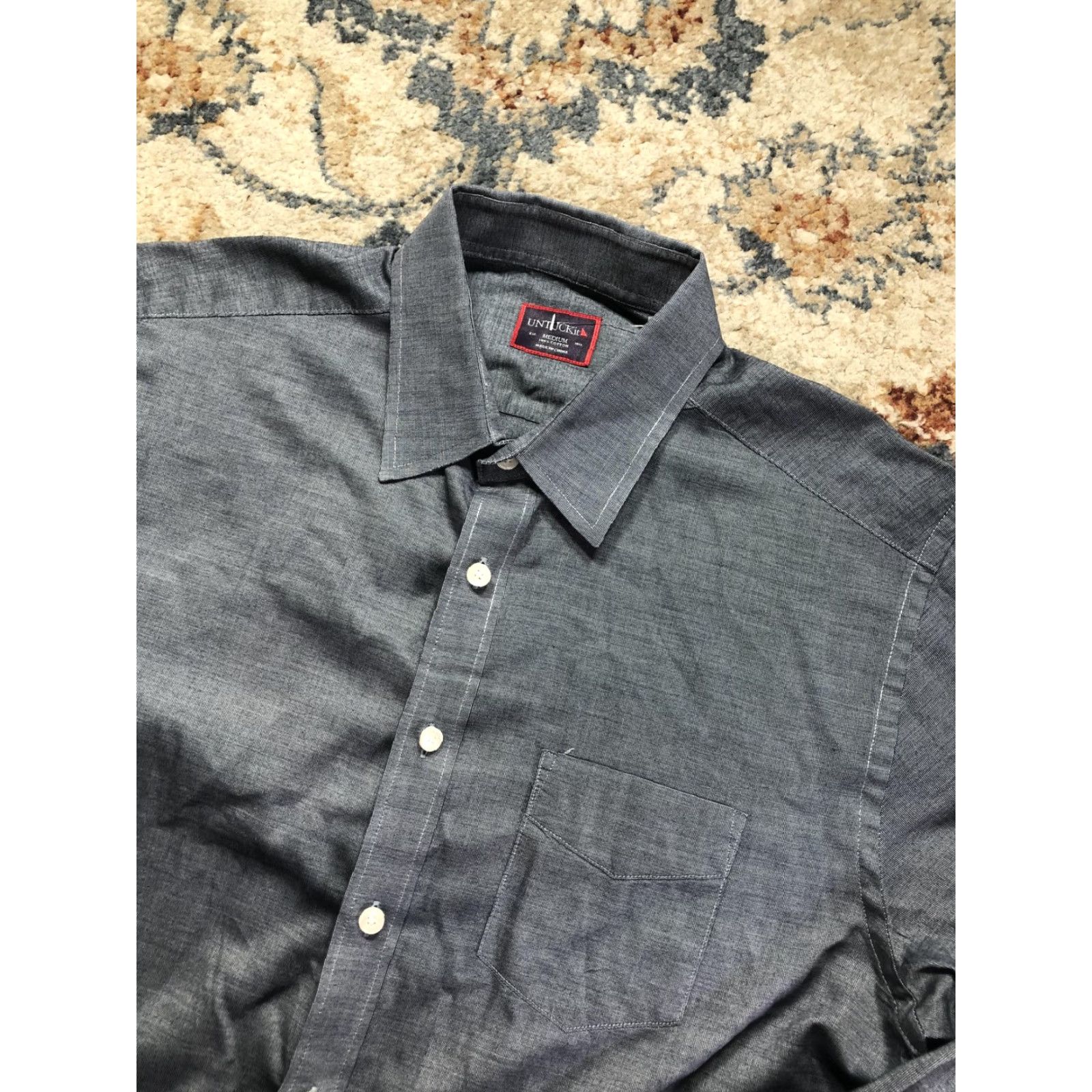 UNTUCKit UNTUCKit Shirt Mens M Gray Chambray Cotton Long Sleeve Button Up Casual Size US M / EU 48-50 / 2 - 6 Thumbnail