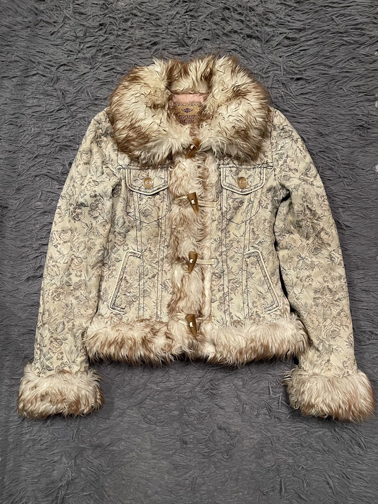 00s Archive Grunge Brown Fur Coat with Belt Y2K Vintage Military Style