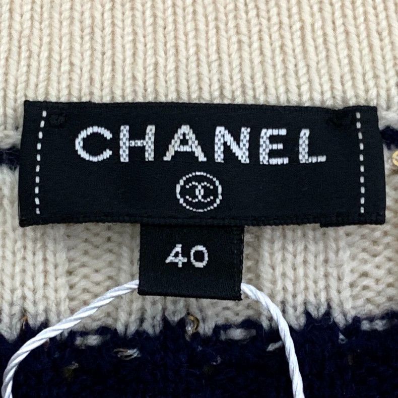 Chanel Chanel Color-blocked striped sequin cashmere V-neck long-sl Size S / US 4 / IT 40 - 7 Thumbnail