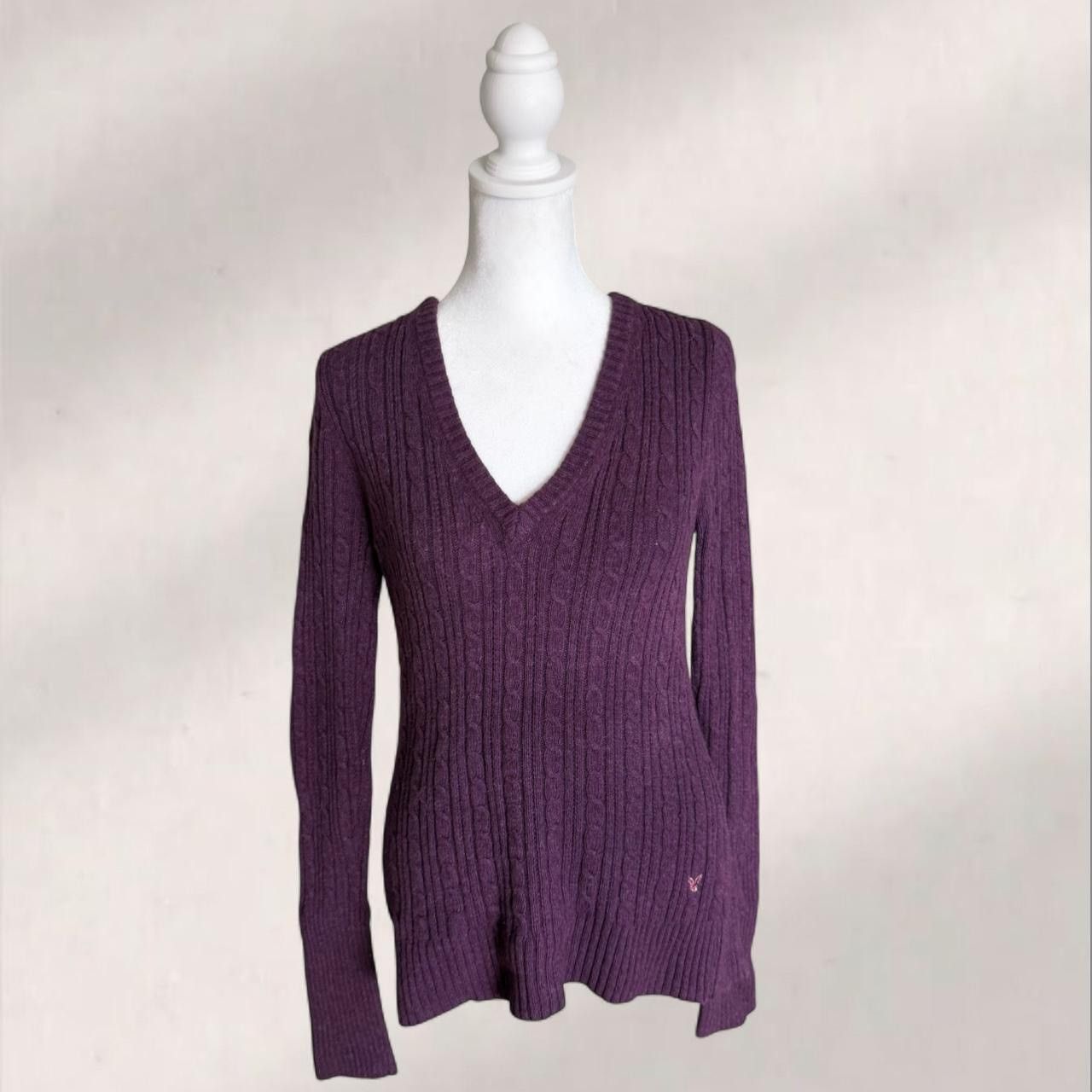 American Eagle Outfitters Y2K American Eagle purple cable knit sweater Size LG Size L / US 10 / IT 46 - 1 Thumbnail