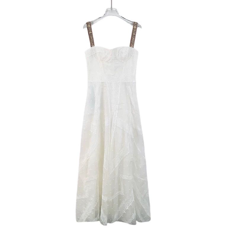 Dior Dior White lace embroidered mulberry silk strap dress Size XS / US 0-2 / IT 36-38 - 1 Thumbnail