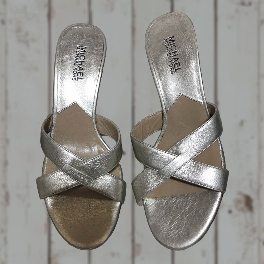 Michael Kors Michael Kors Metallic Gold Leather Slide Pumps Women’s Size 7 High Stiletto Heels Dress Casual Size US 7 / IT 37 - 1 Thumbnail