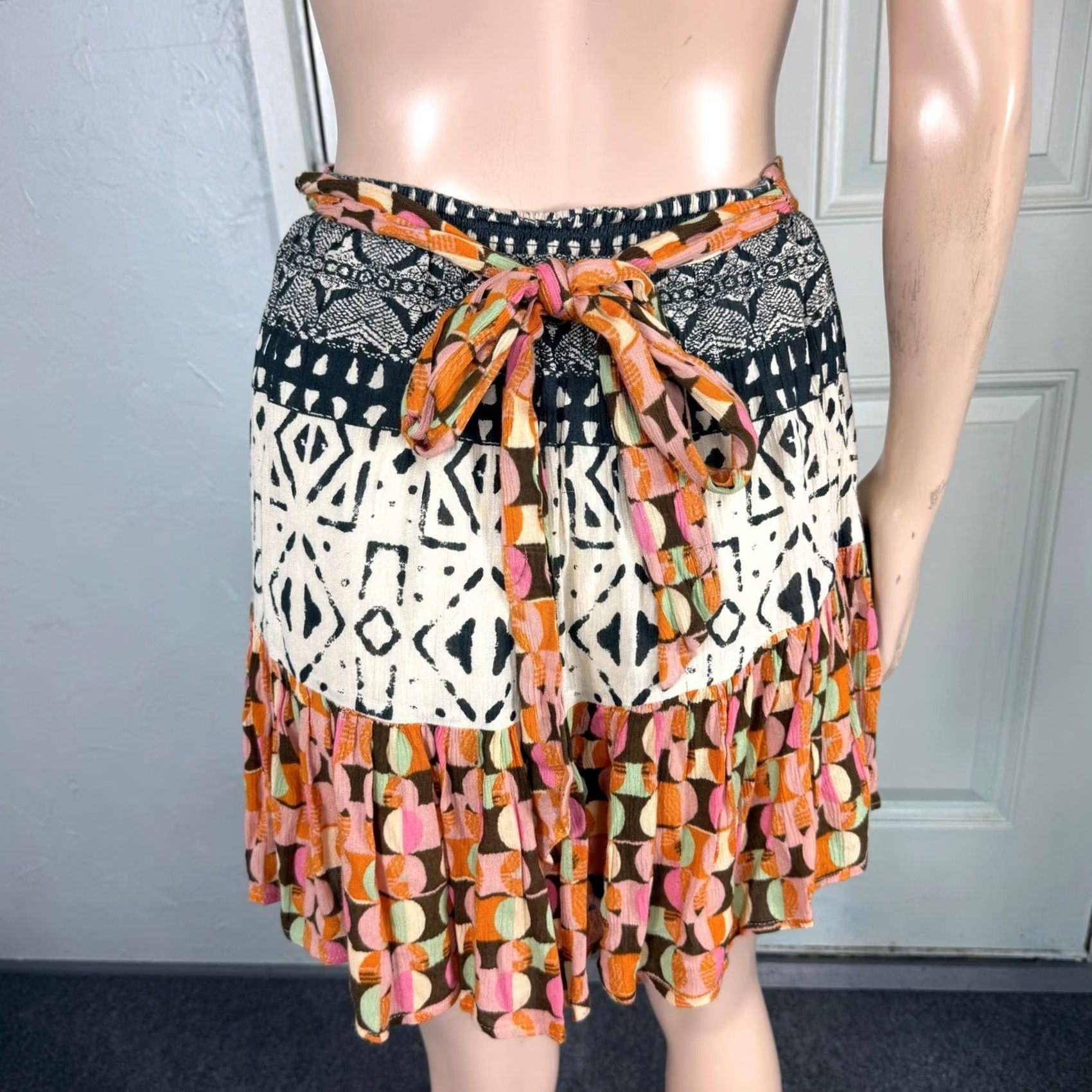 Free People VINTAGE Free People Skirt Women S Bohemian Knit Mini Short Tie Viscose Pink Geometric Urban 90s Ways Womens Size 28" / US 6 / IT 42 - 3 Thumbnail