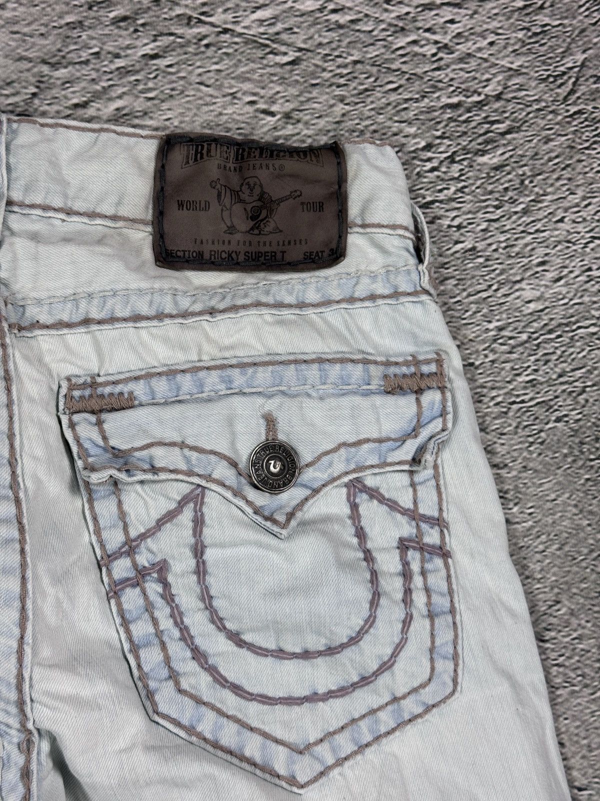 True Religion True Religion light blue jeans beige stitching Ricky Super T Size US 31 - 4 Thumbnail
