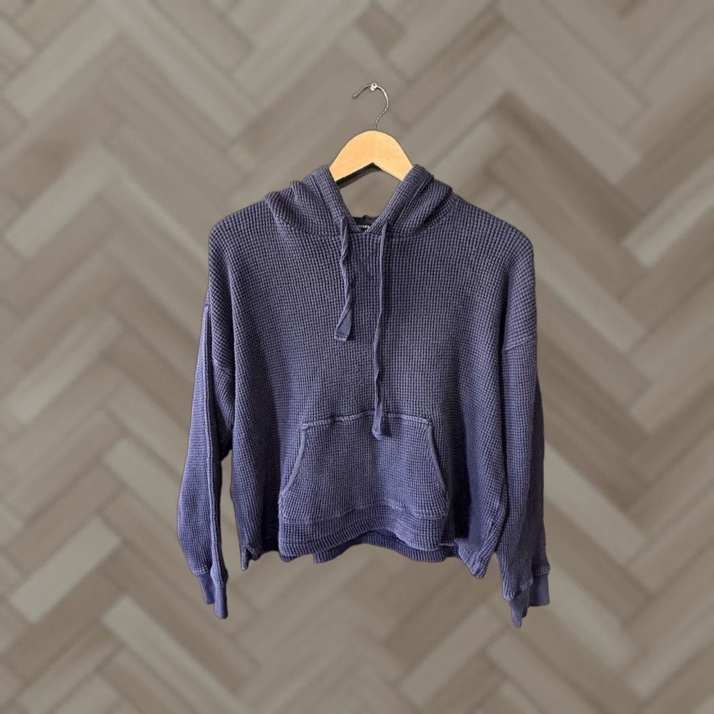 J.Crew J. Crew Womens Blue Waffled Cropped Pullover Hooded Sweatshirt Size Medium Size M / US 6-8 / IT 42-44 - 1 Thumbnail