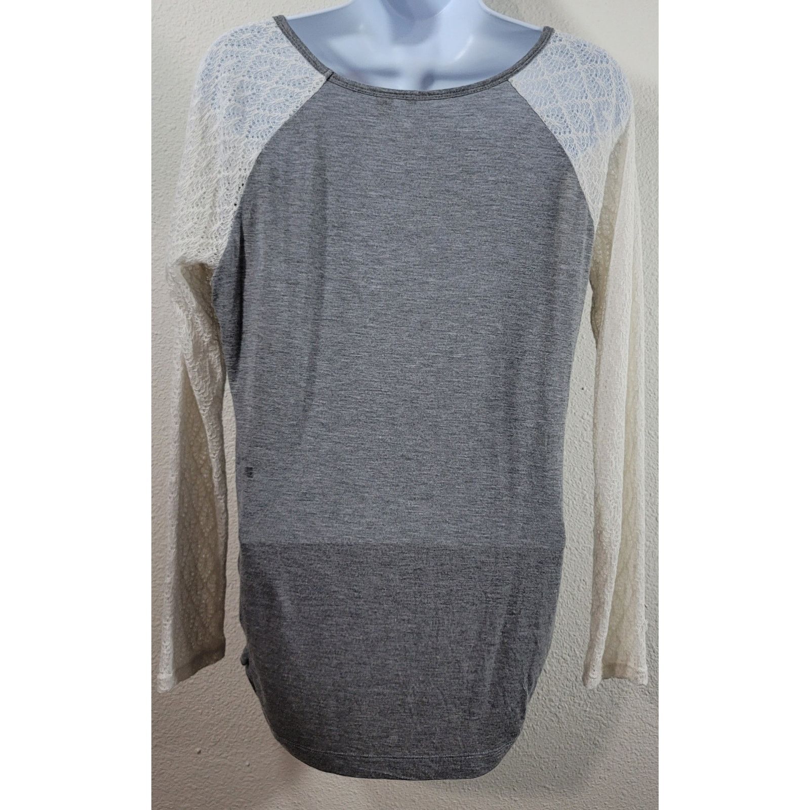 Other Heathered Gray Raglan Crochet Long Sleeves Top Small Ruched Size S / US 4 / IT 40 - 4 Thumbnail