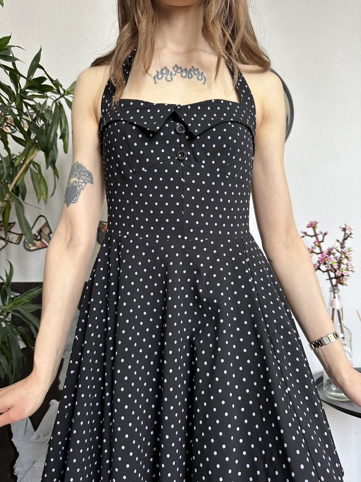 Vintage Polka Dot Halter Pin-up Coquette Midi Trending Dress 00s Size S / US 4 / IT 40 - 4 Thumbnail