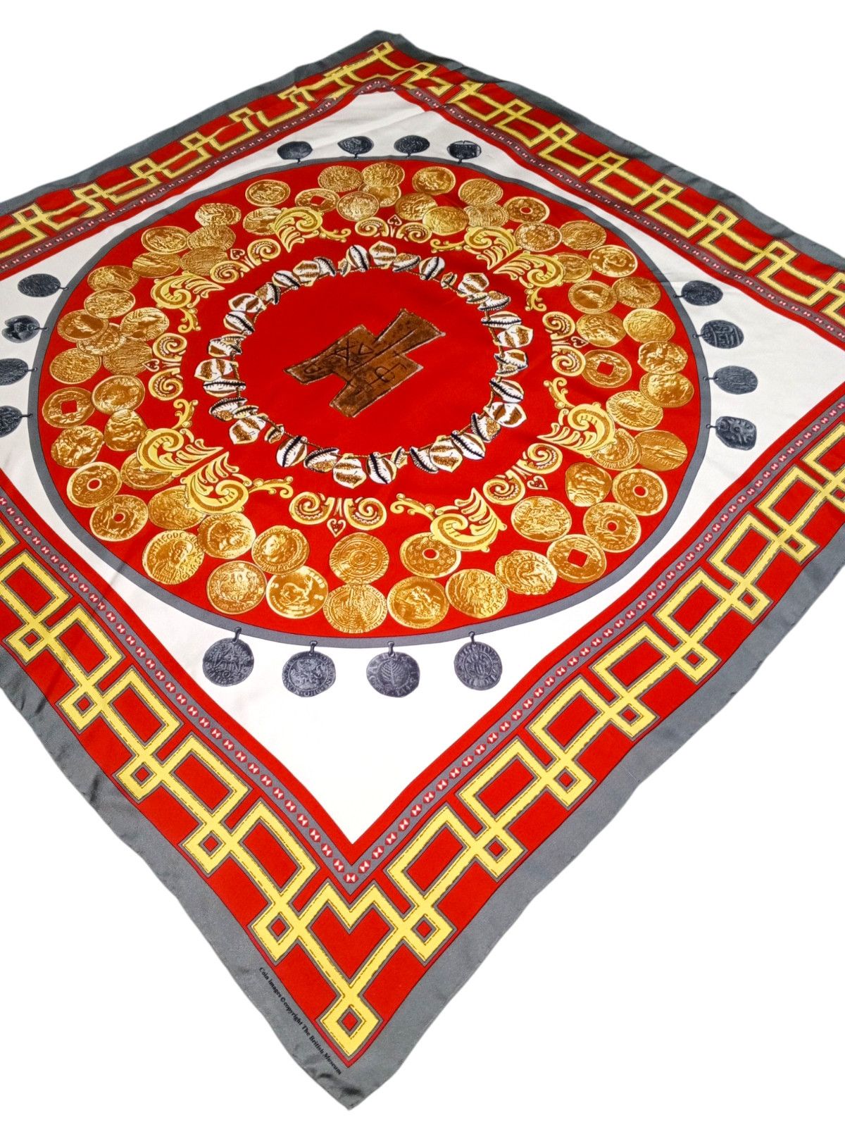 Other BRITISH MUSEUM Coin Image Red Gold Extra Large Silk Scarf Size ONE SIZE - 3 Thumbnail