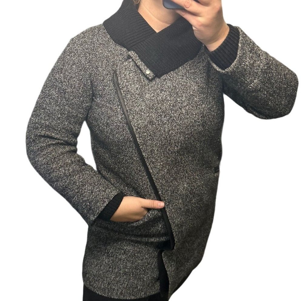 Vince Vince Wool Pea Coat Shawl Collar Gray Black Leather Small Size S / US 4 / IT 40 - 6 Thumbnail