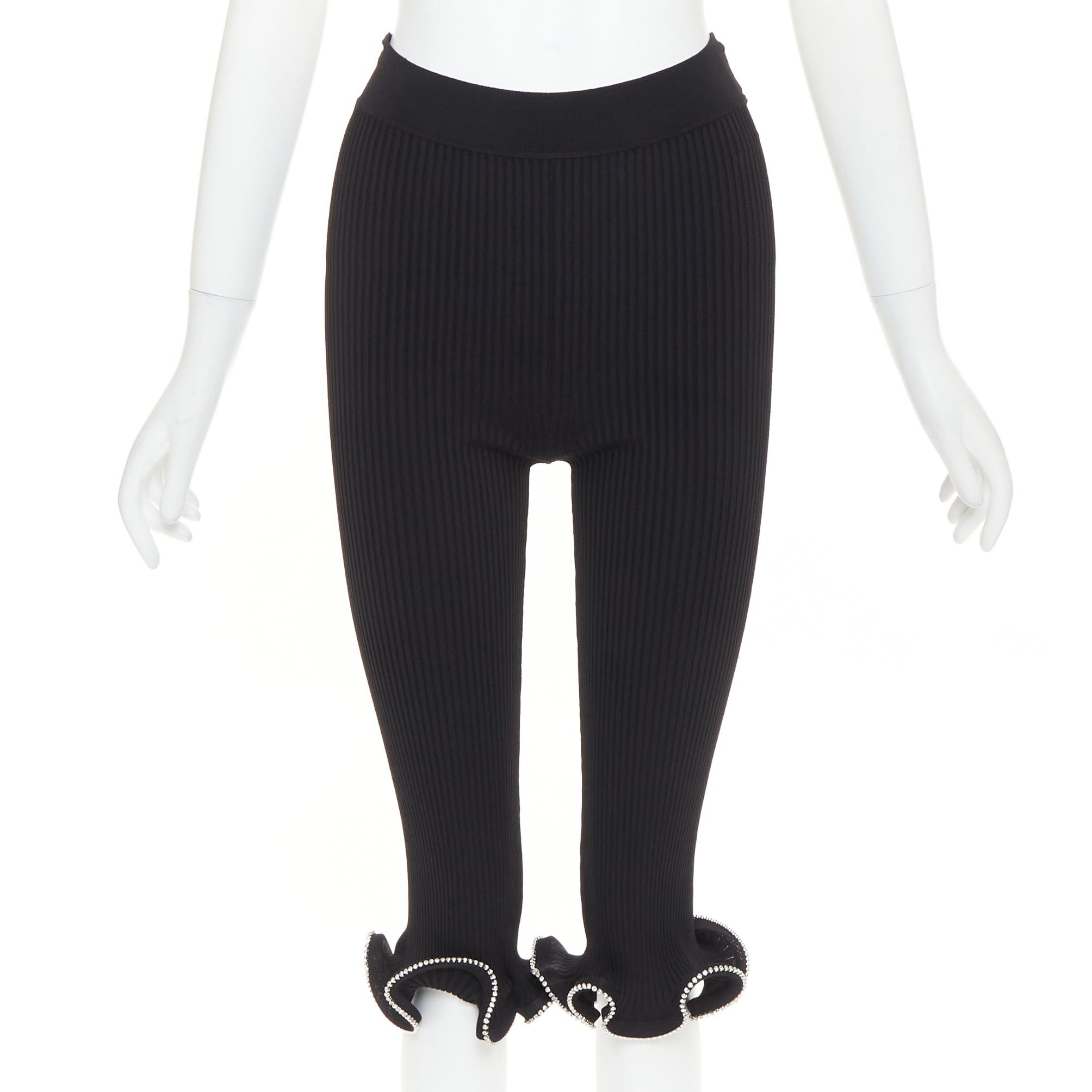 Alexandre Vauthier ALEXANDRE VAUTHIER black ribbed knit crystal embellished ruffle hem knee shorts Size 26" / US 2 / IT 38 - 1 Thumbnail
