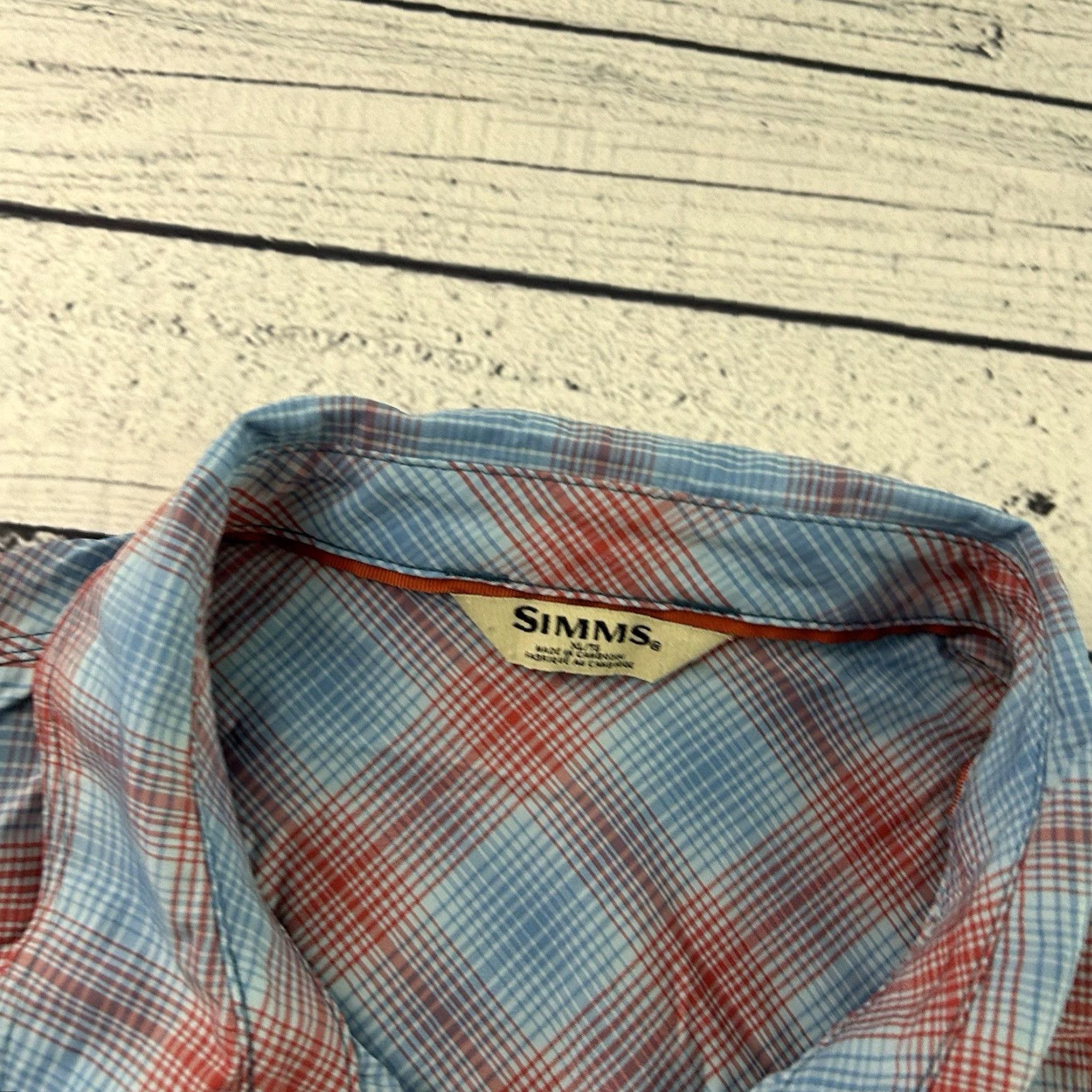 Vintage SIMMS Short Sleeve Plaid Nylon Button-Up Shirt Men's XL Blue Red Size US XL / EU 56 / 4 - 4 Thumbnail