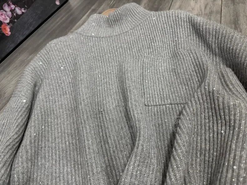 Brunello Cucinelli Brunello Cucinelli Gray Sequin Sweater Size S / US 4 / IT 40 - 4 Thumbnail