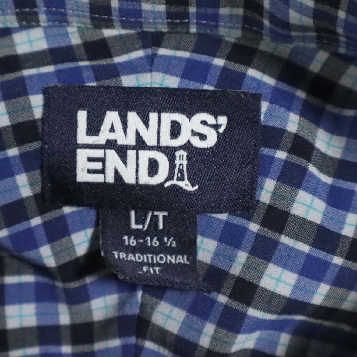 Lands' End Lands End Shirt Blue LT Men’s Gingham Button Down Performance Stretch Long Sleeve Adult LT Shirt Size US L / EU 52-54 / 3 - 5 Thumbnail
