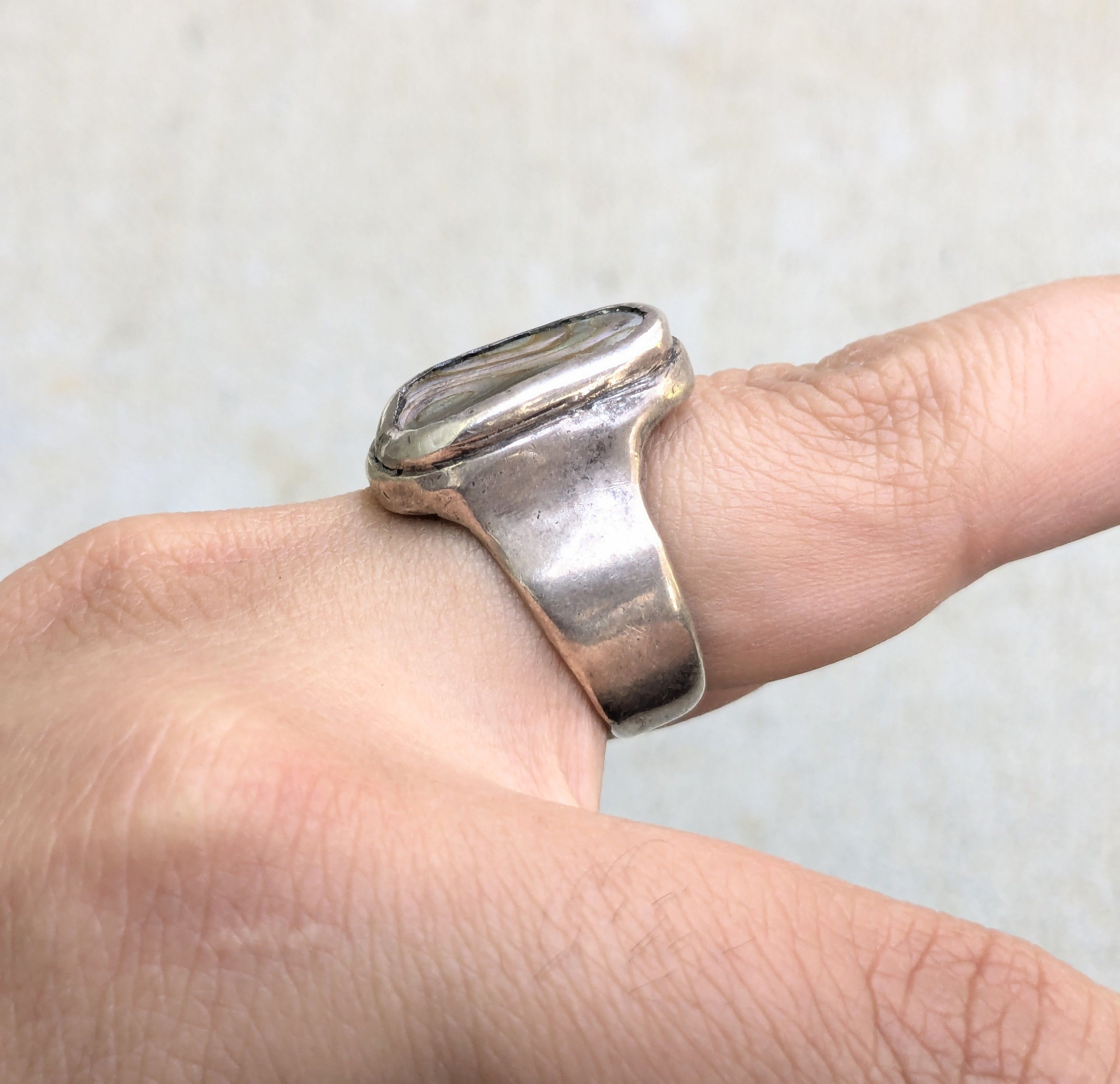Vintage Vintage Sterling Silver Ring Abalone 9.25 Abstract Modern Size ONE SIZE - 11 Thumbnail
