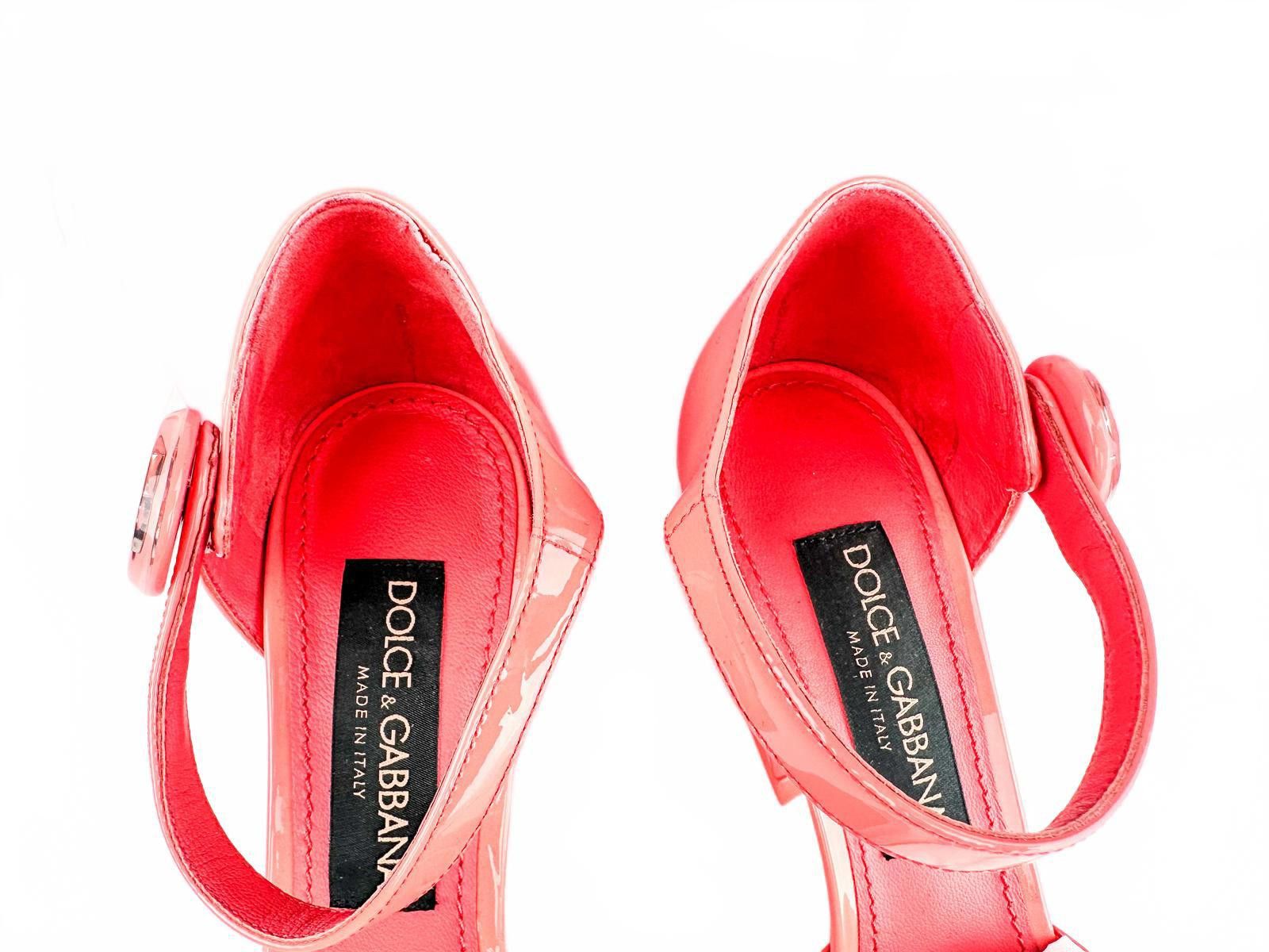 Patent Leather Ankle-Strap Pumps Peach Logo Heel 39.5 EU NWT