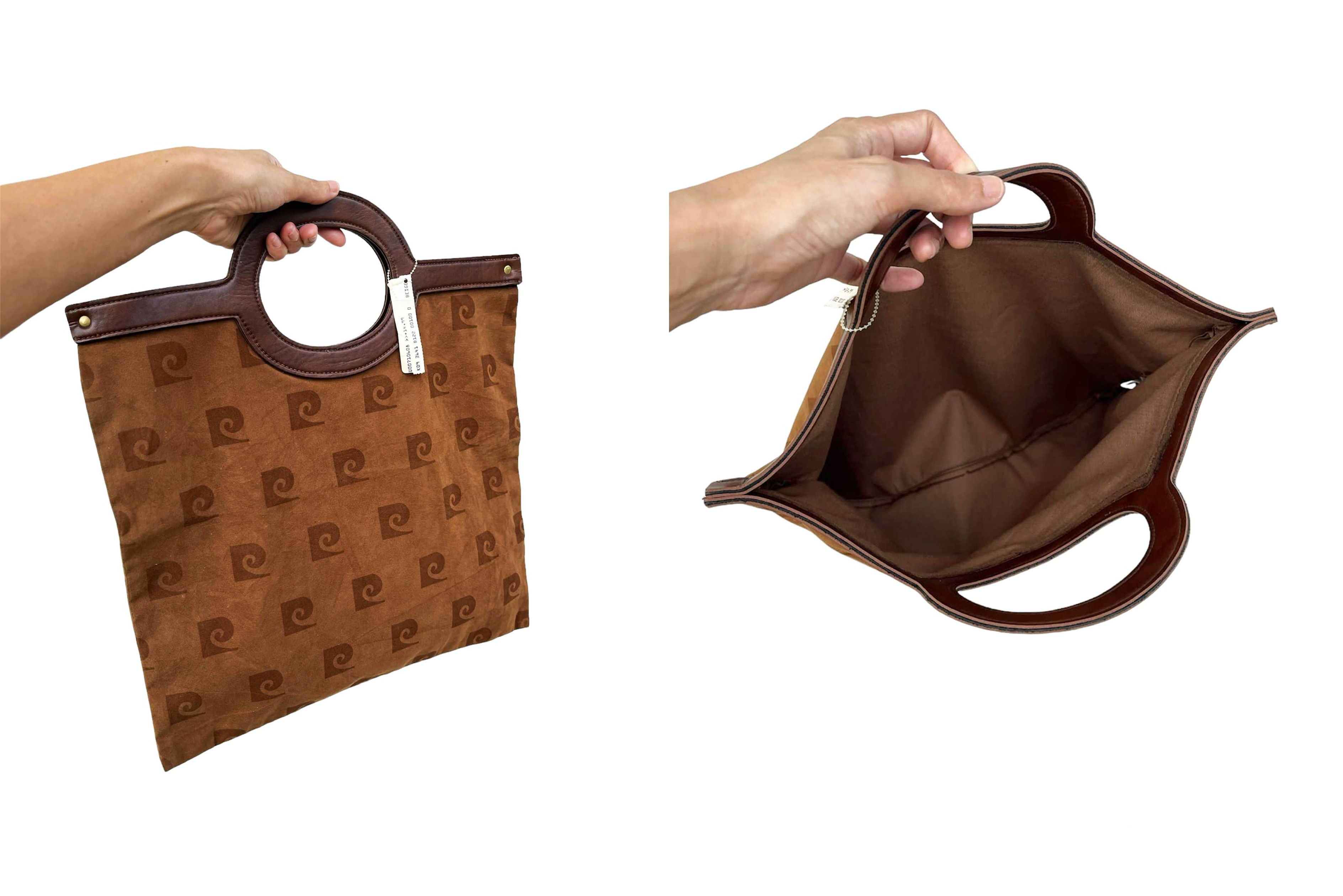 Pierre Cardin Brown Velvet handbag, signature logo printed