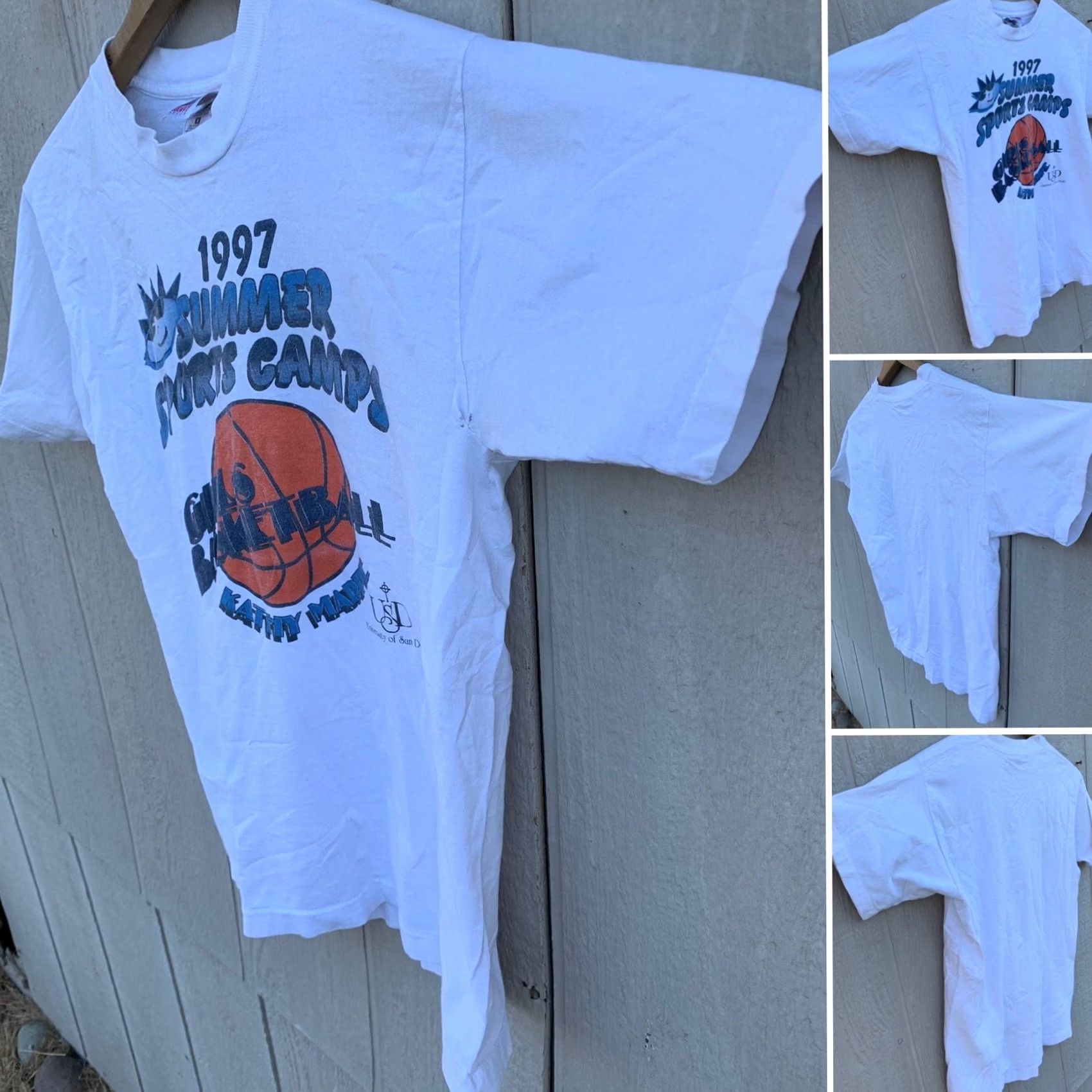 Fruit Of The Loom VINTAGE 1997 SUMMER SPORTS CAMPS GIRLS BASKETBALL University of San Diego t-shirt M White Cotton Nike? Size M / US 6-8 / IT 42-44 - 2 Thumbnail