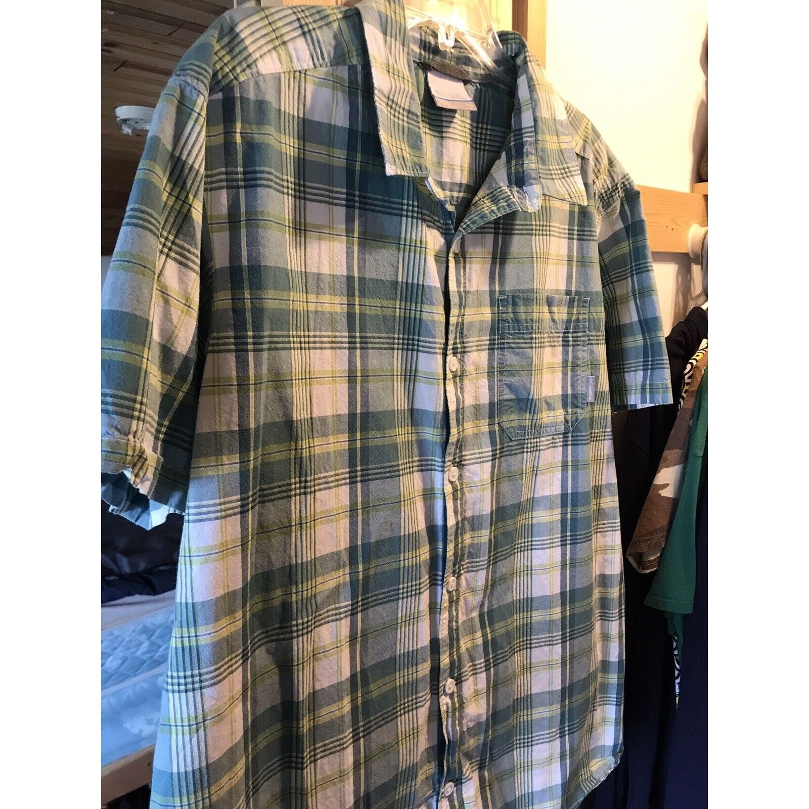 Columbia Columbia Men’s XL Blue Green Plaid SS Button Up Cotton Shirt Size US XL / EU 56 / 4 - 7 Thumbnail