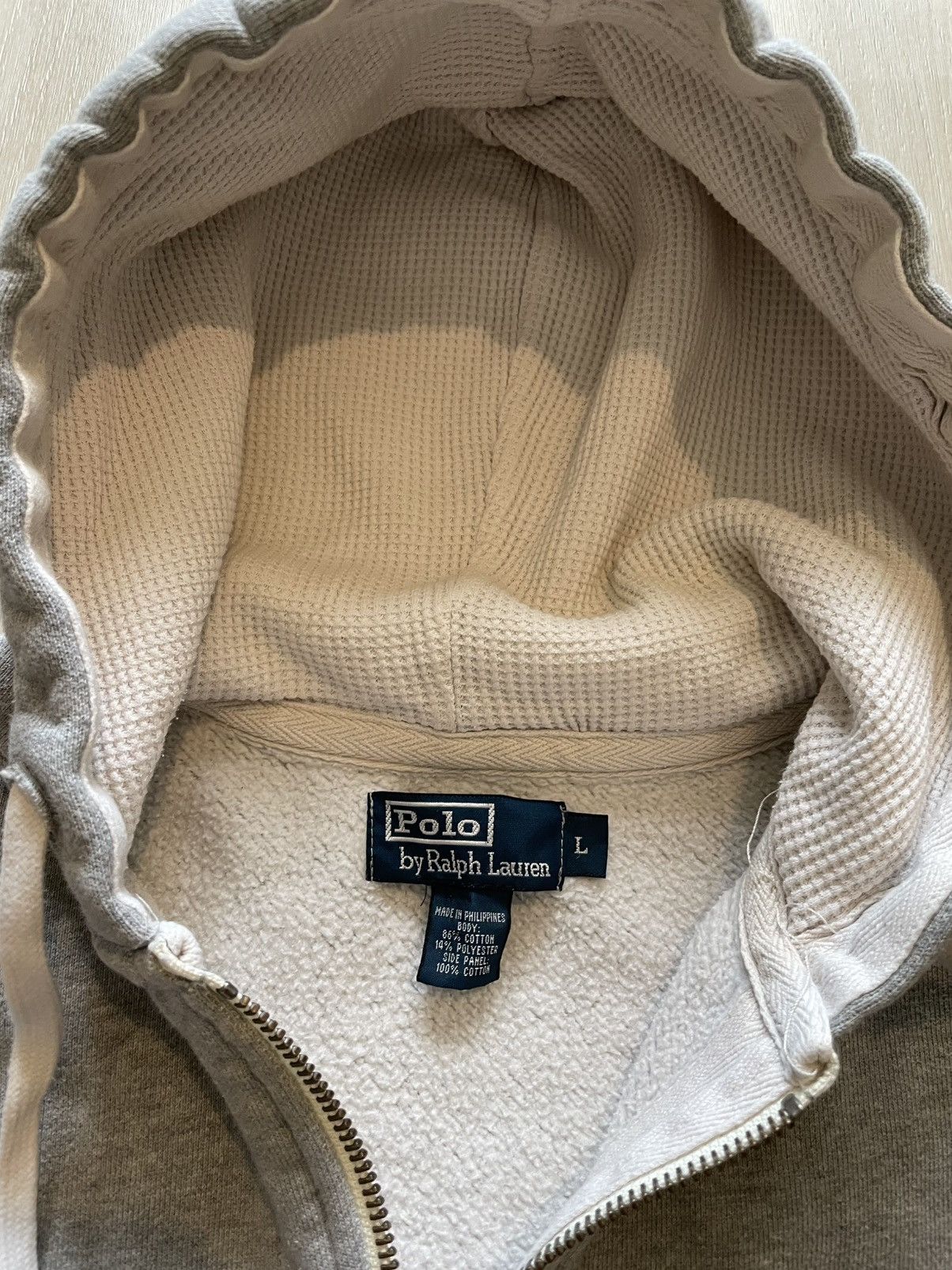 Polo Ralph Lauren VTG Polo Ralph Lauren Heather Grey Full Zip Thermal Hood LG Size US L / EU 52-54 / 3 - 4 Thumbnail