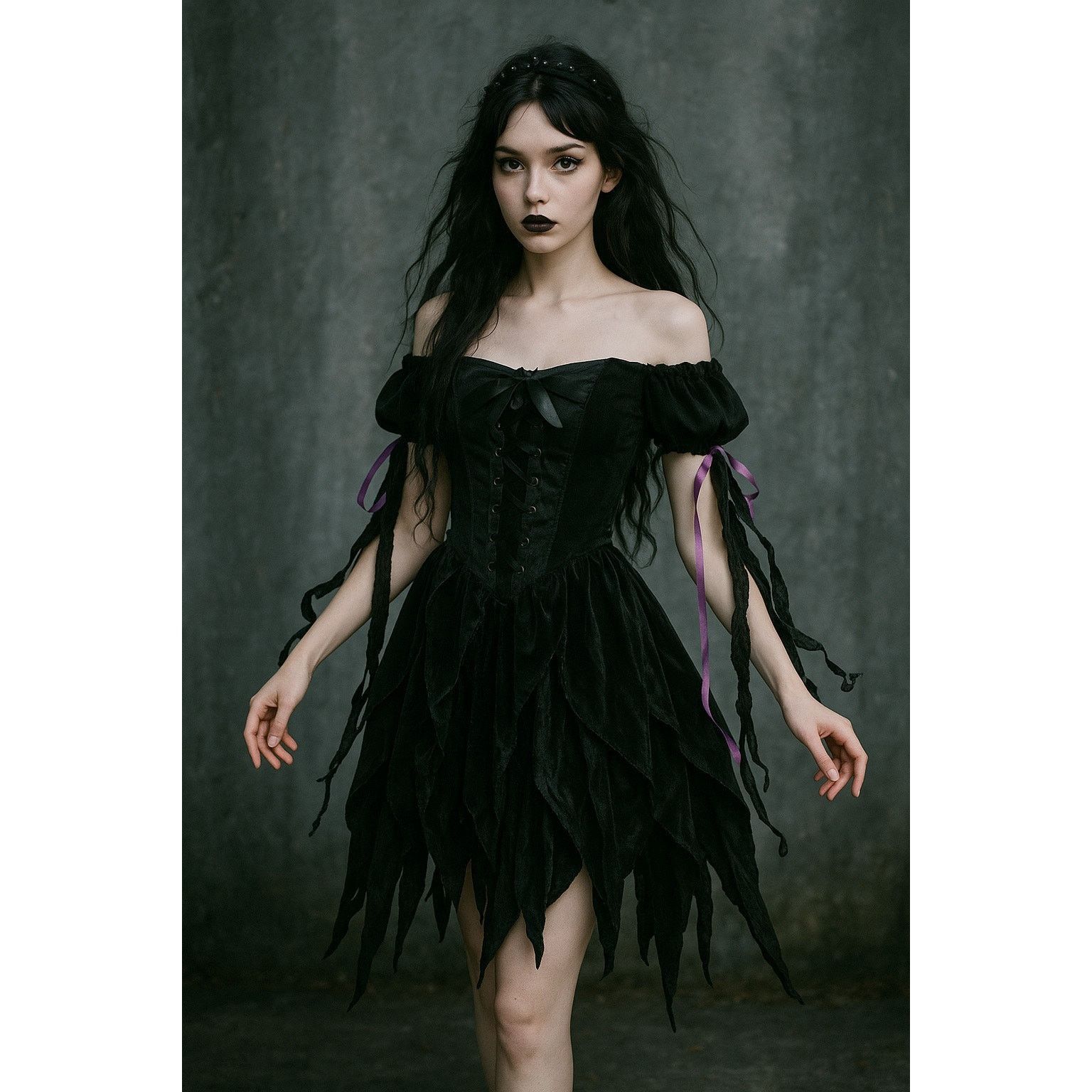 Other Goth Witch Fairy Grunge Corset Lace-Up Black Velvet S Size S / US 4 / IT 40 - 1 Thumbnail