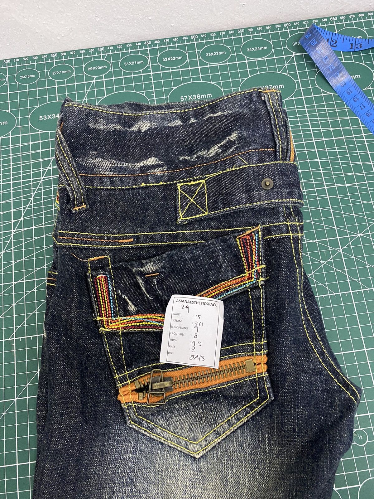 Japanese Brand Flare Colza Japan Mud Washed Whisker Buckle Low Rise Denim Size 29" - 15 Thumbnail