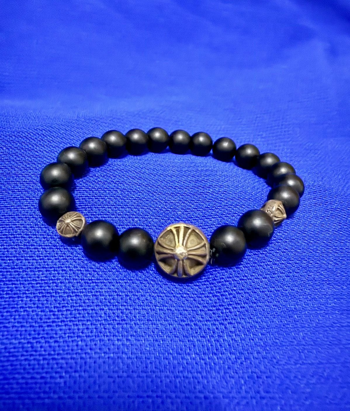 Chrome Hearts 🔥SICK🔥Chrome Hearts Onyx Bead silver cross ball bracelet Size ONE SIZE - 1 Thumbnail