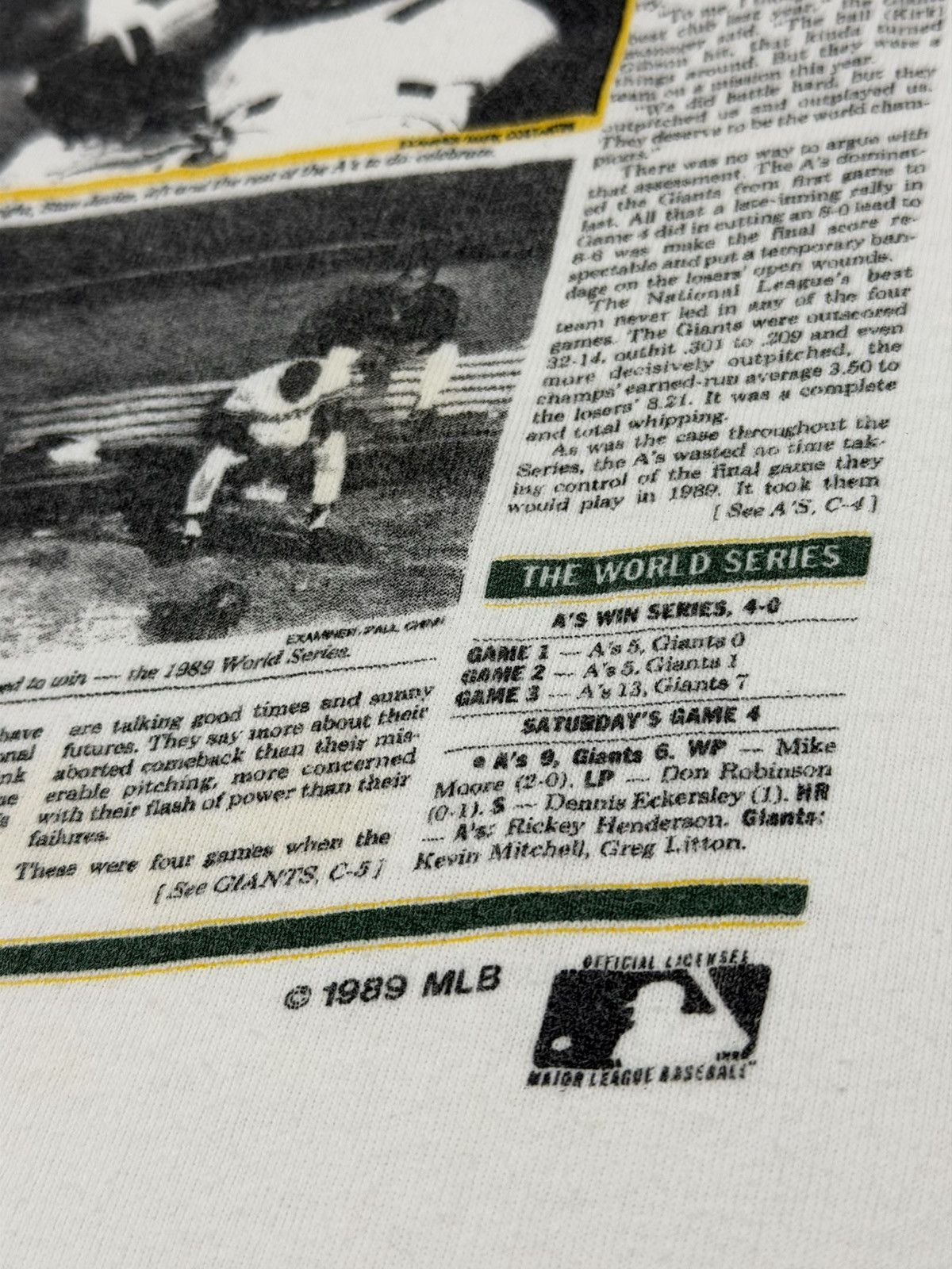 MLB Vintage 1989 Oakland Athletics World Series Newspaper Tee L Size US L / EU 52-54 / 3 - 9 Thumbnail
