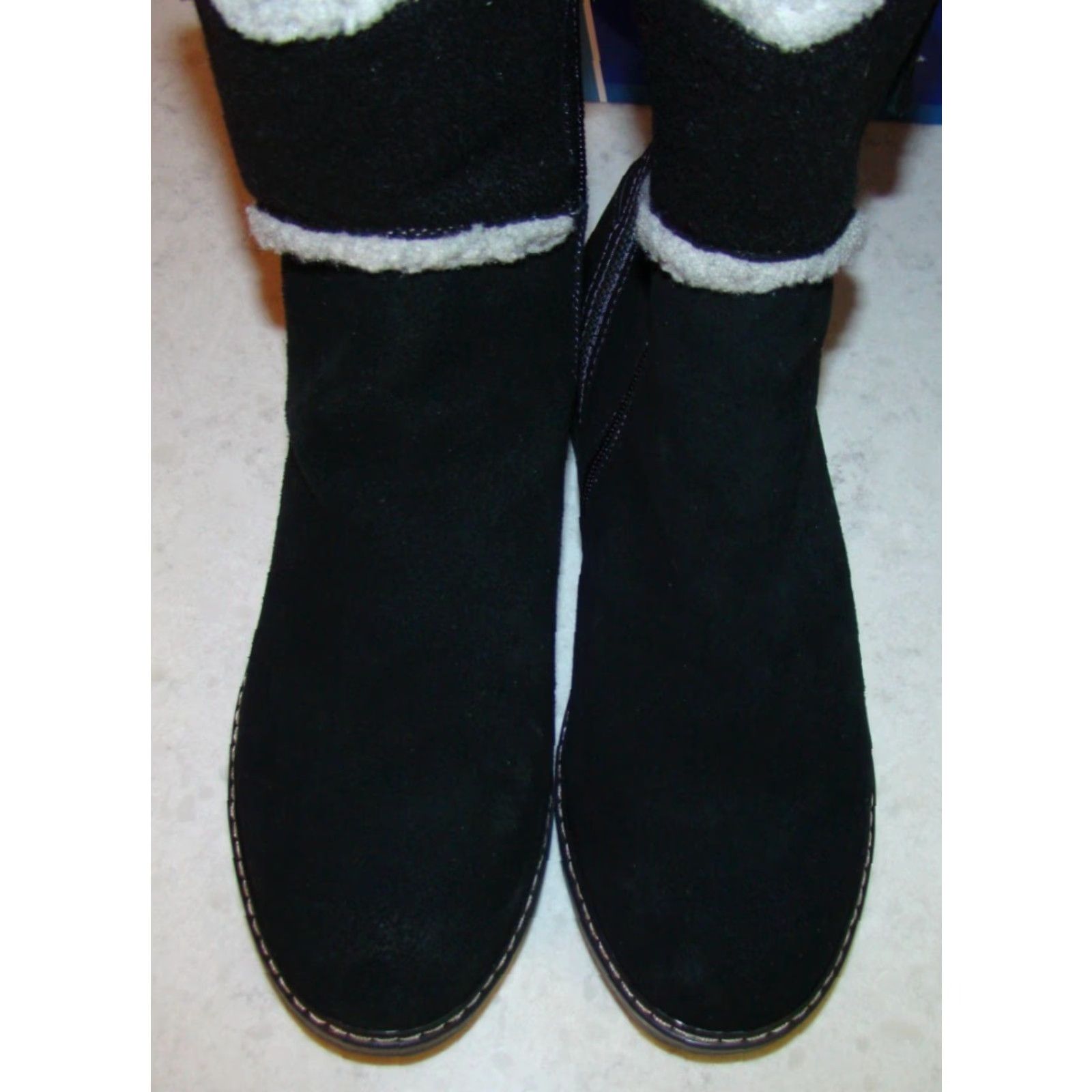 Vintage White Mountain Womens Boots Winter Suede Lined Black Ankle 9.5M Faux Fur Zip Button Strap Zipper Box Size L / US 10 / IT 46 - 5 Thumbnail