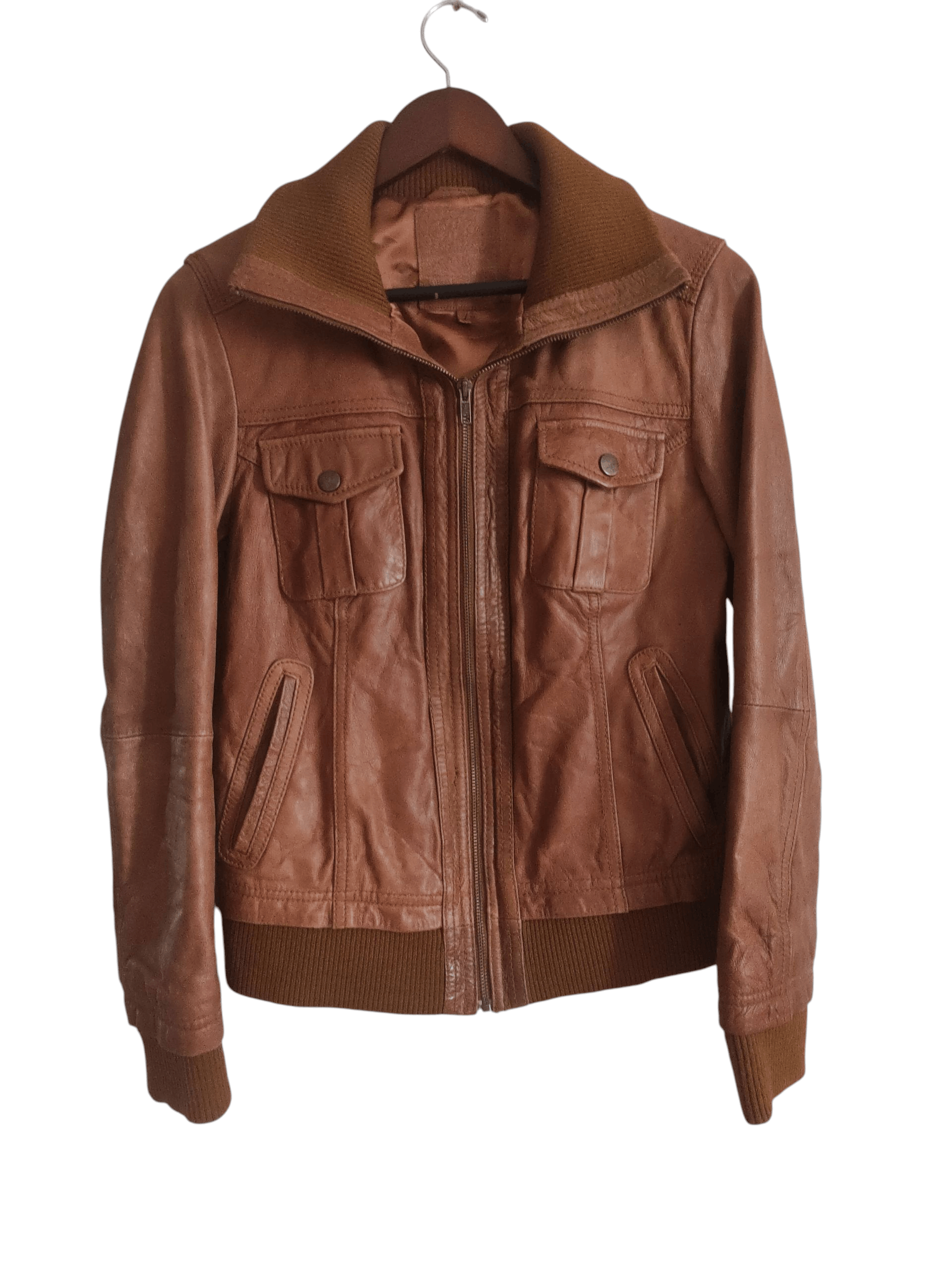 Stradivarius Stradivarius Tan Genuine Leather Motocycle Biker Jacket Size M / US 6-8 / IT 42-44 - 1 Thumbnail