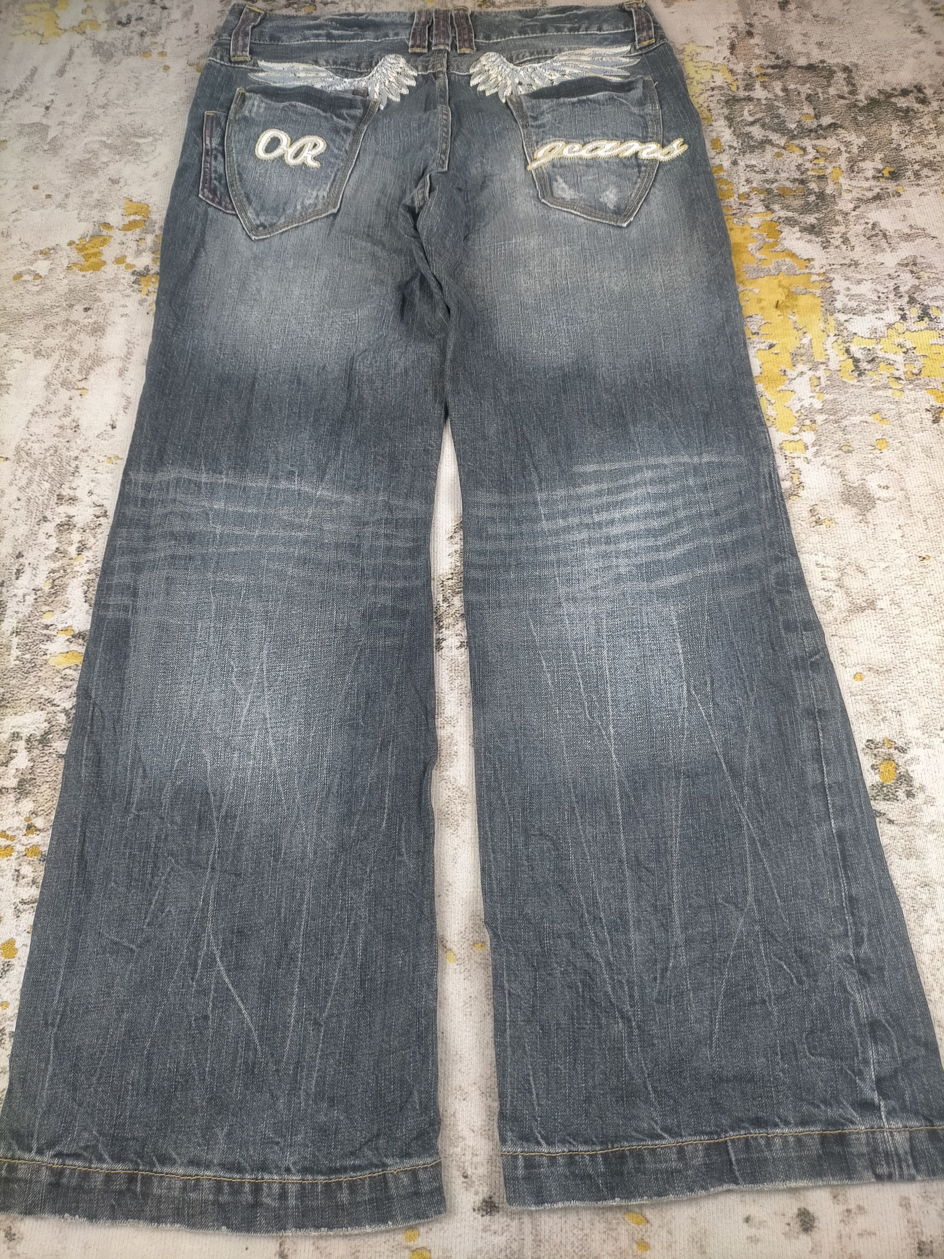 Tornado Mart 🔥 Super Baggy Flare Oririn Embroidery Mudwash Jeans Size US 34 / EU 50 - 2 Thumbnail
