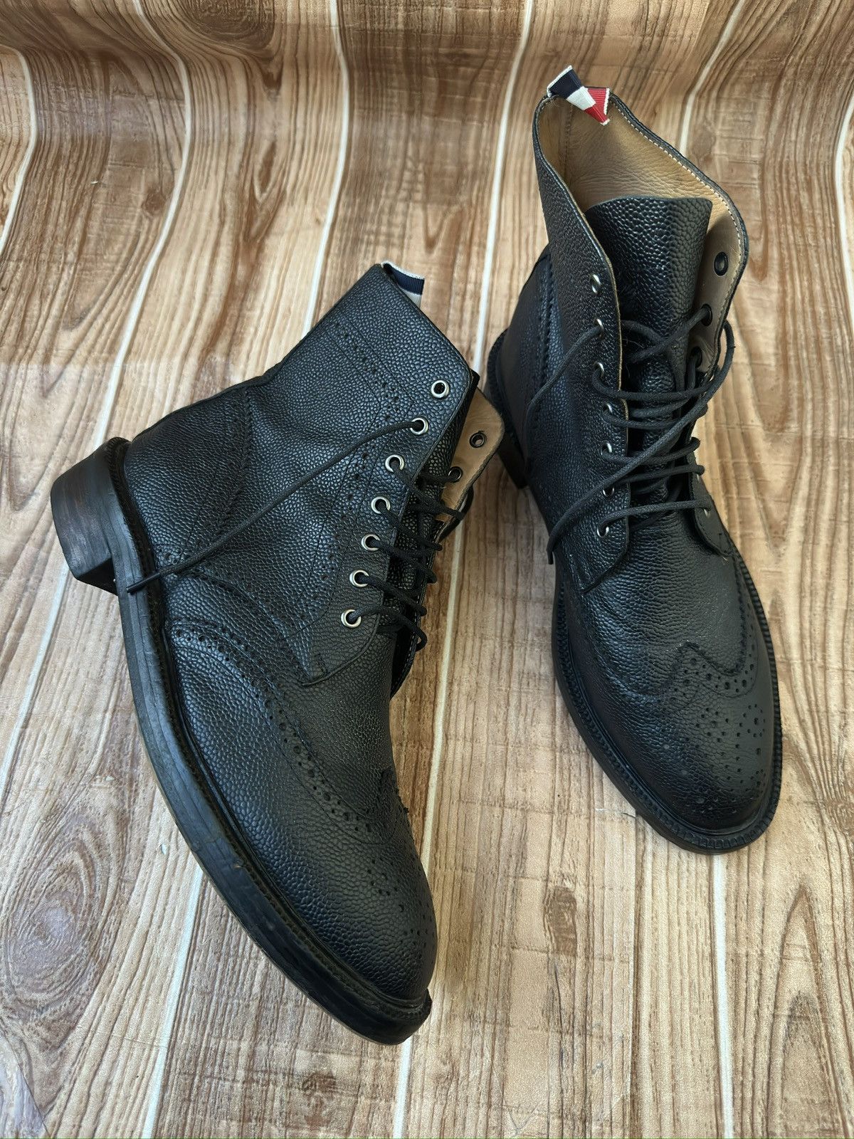 Thom Browne Thom Browne Pebble-Grain Leather Brogue Boots – Black Size US 8.5 / EU 41-42 - 10 Thumbnail