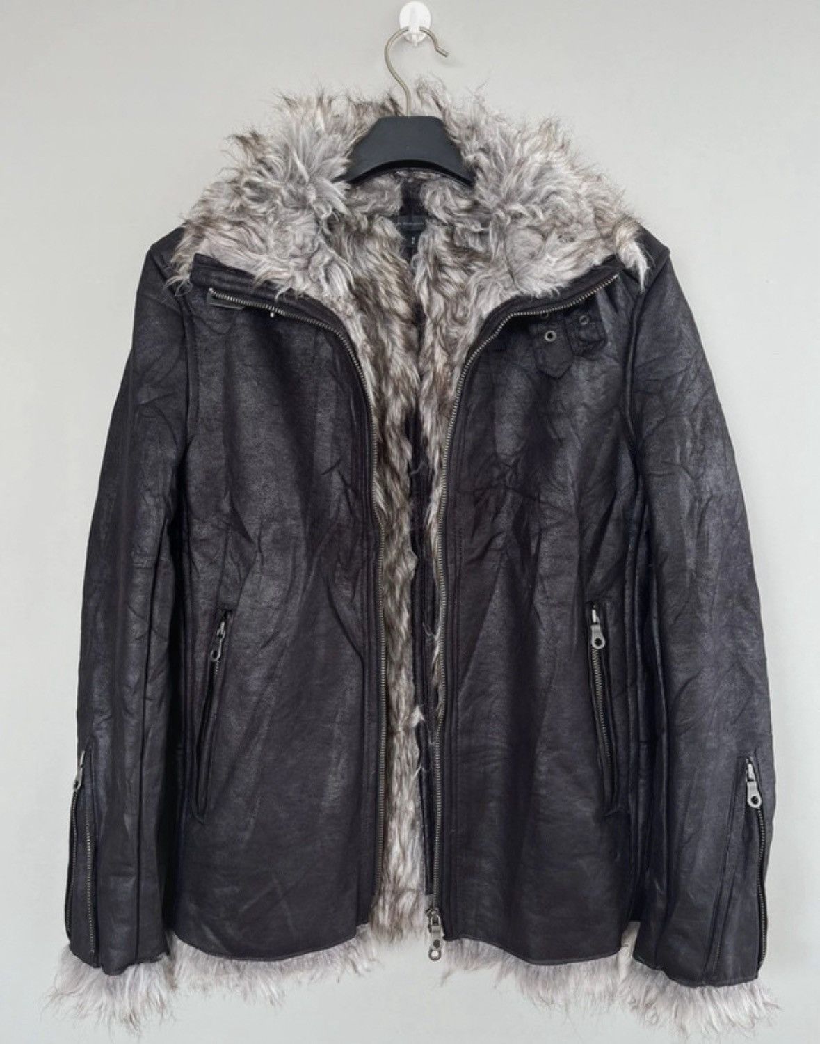 ジャケット・アウター 00s archive schlussel fur flight jacket Schlussel Zip Fur Jacket