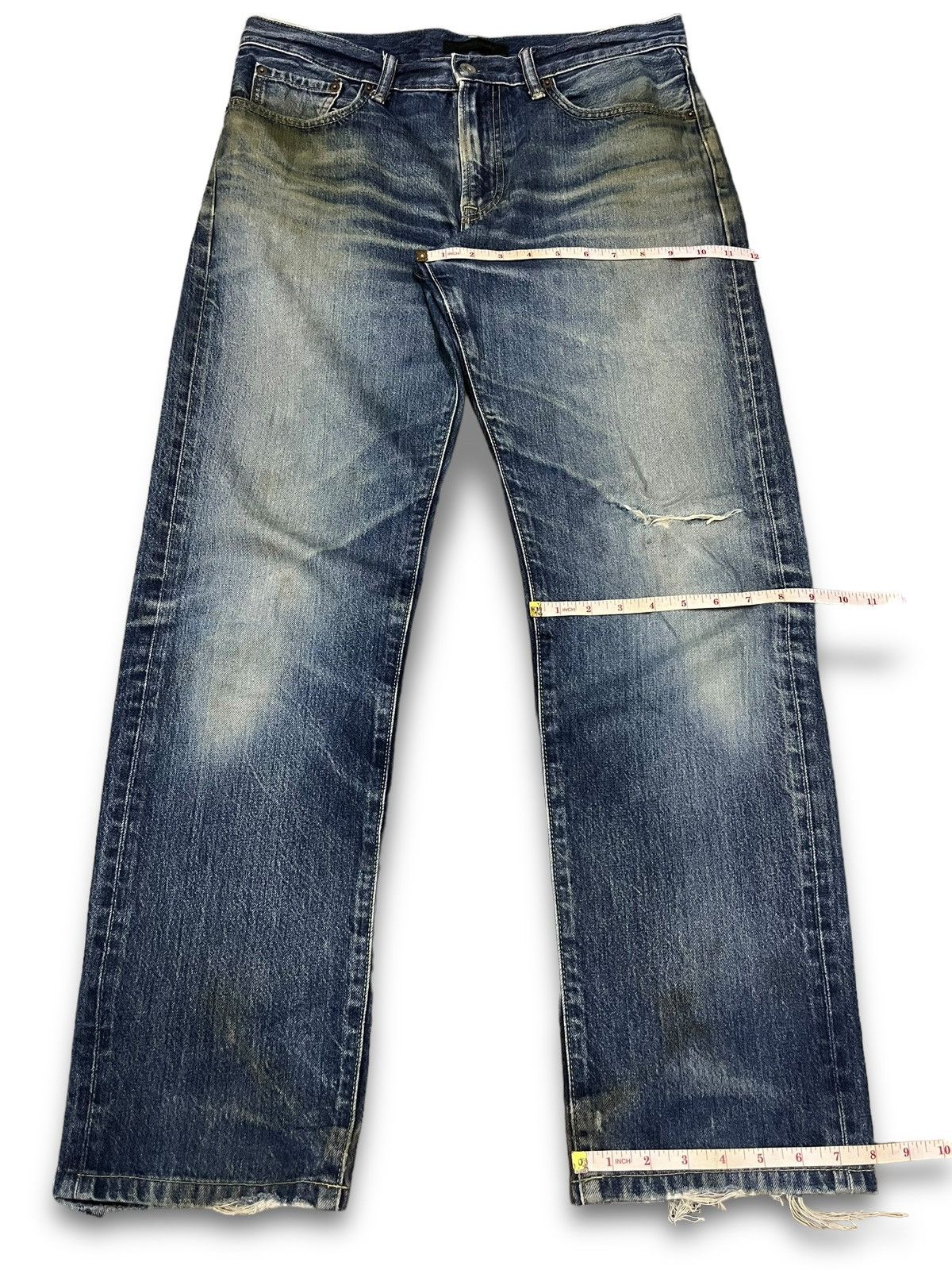 Japanese Brand × Uniqlo Vintage Uniqlo Blue Wash Distressed Loose Style Jeans 34x30 Size US 34 / EU 50 - 10 Thumbnail