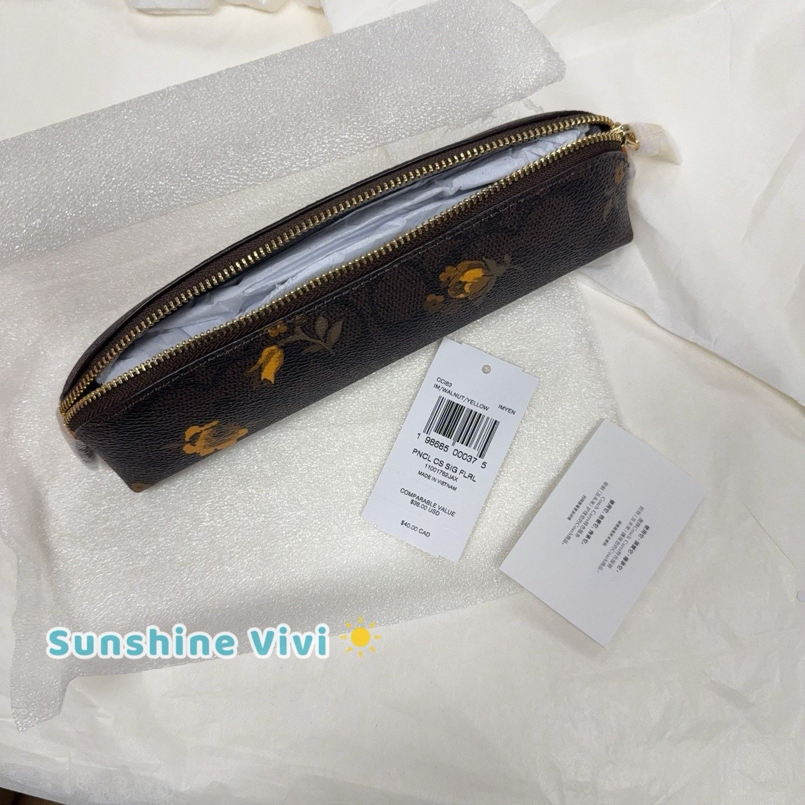 Coach NWT Coach Pencil Case Canvas Floral CCI83 Walnut/Yellow Size ONE SIZE - 6 Thumbnail
