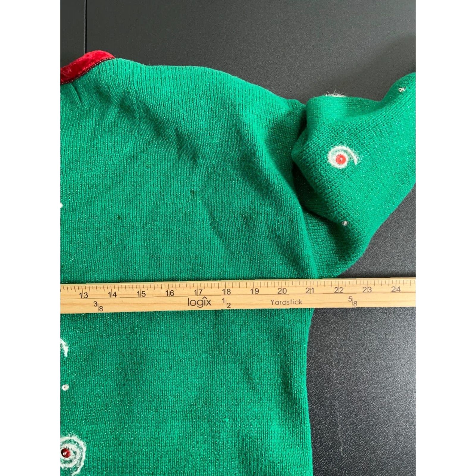 Vintage VINTAGE Design Options Cardigan Women's M Green Santa Sequin Geometric 90s Christmas Holiday Ugly Sweater with Shoulder Pads Crew Neck Knit Size M / US 6-8 / IT 42-44 - 5 Thumbnail