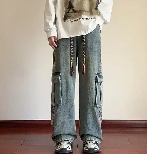 Japanese Brand Mizuho x Rika Flowers Patchwork Cargo Denim Pant Size US 29 - 7 Thumbnail