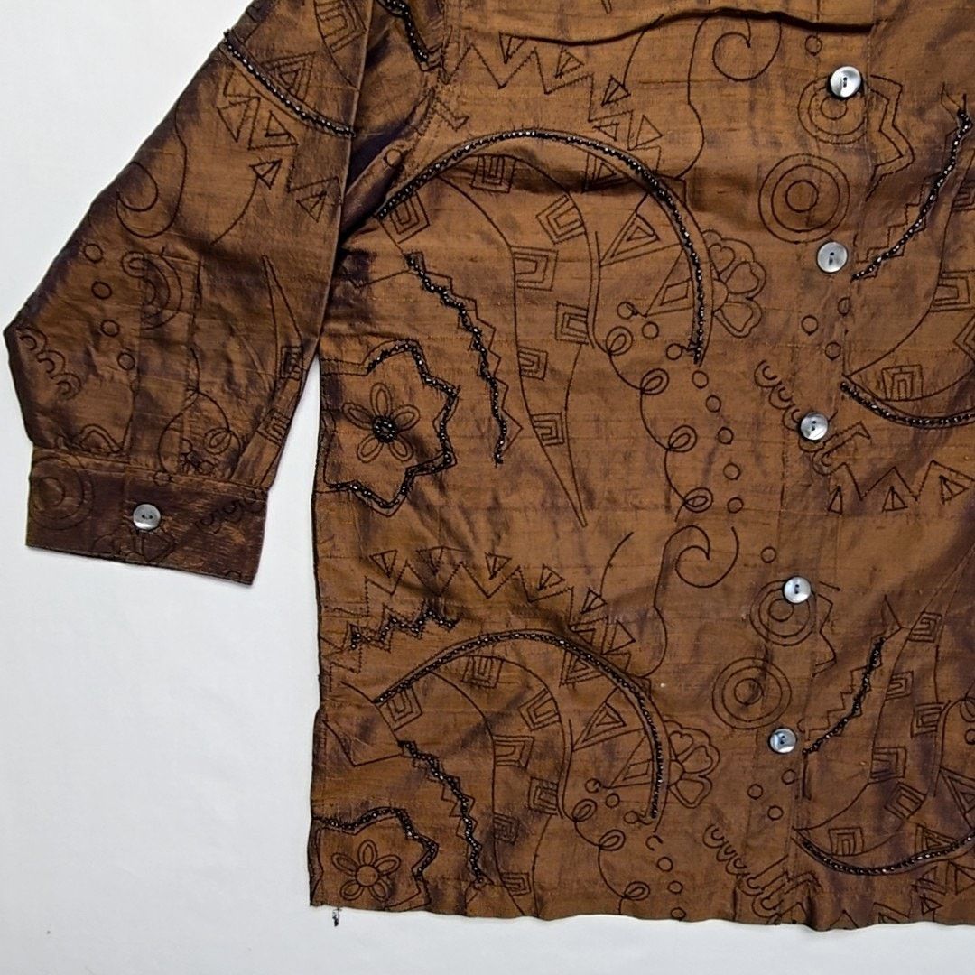Vintage Vintage Bleu Bayou Silk Shirt S Brown Beaded Blouse 90s Size S / US 4 / IT 40 - 2 Thumbnail