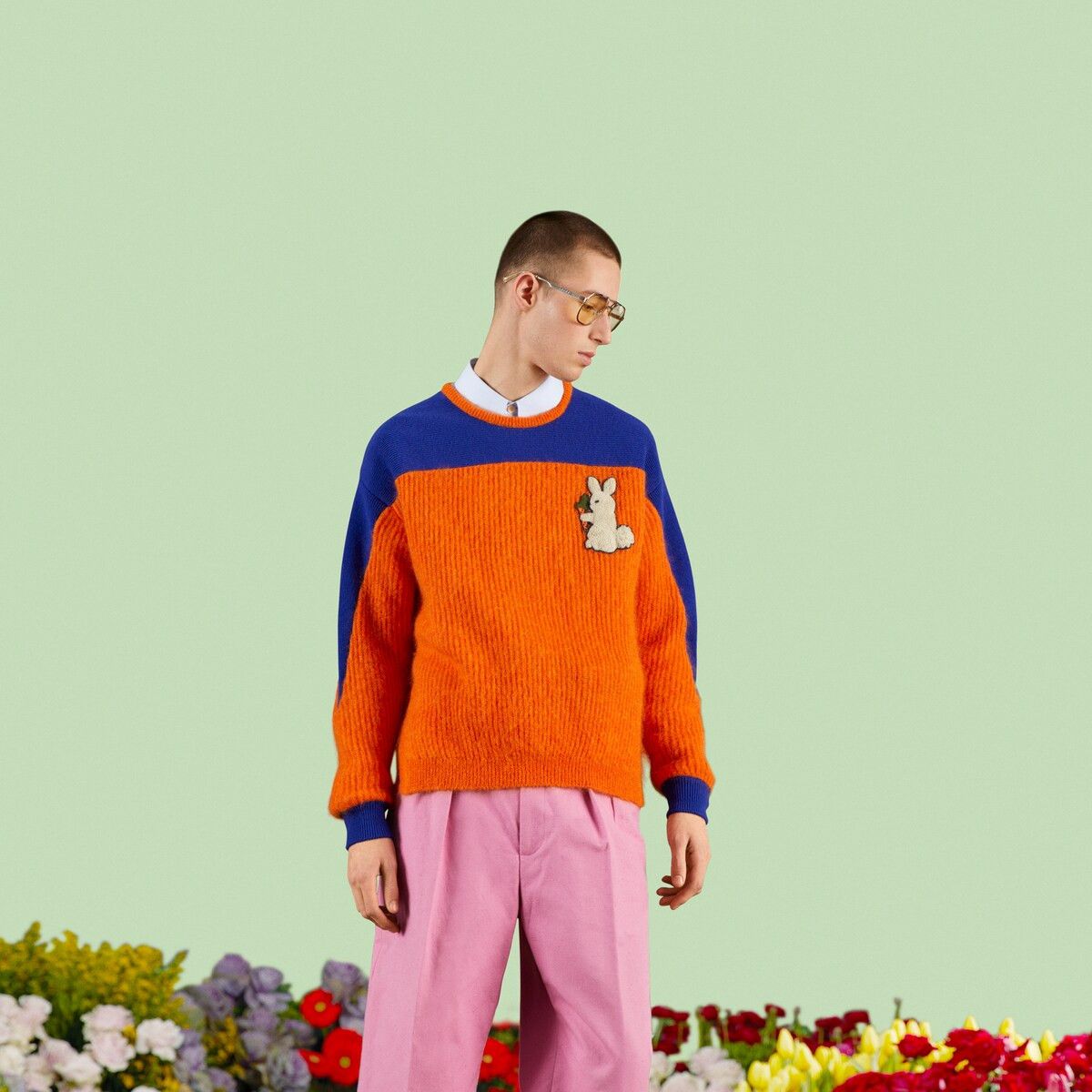 Gucci M Gucci Orange Year of the Rabbit Mohair Sweater Orange Blue Size US M / EU 48-50 / 2 - 6 Thumbnail