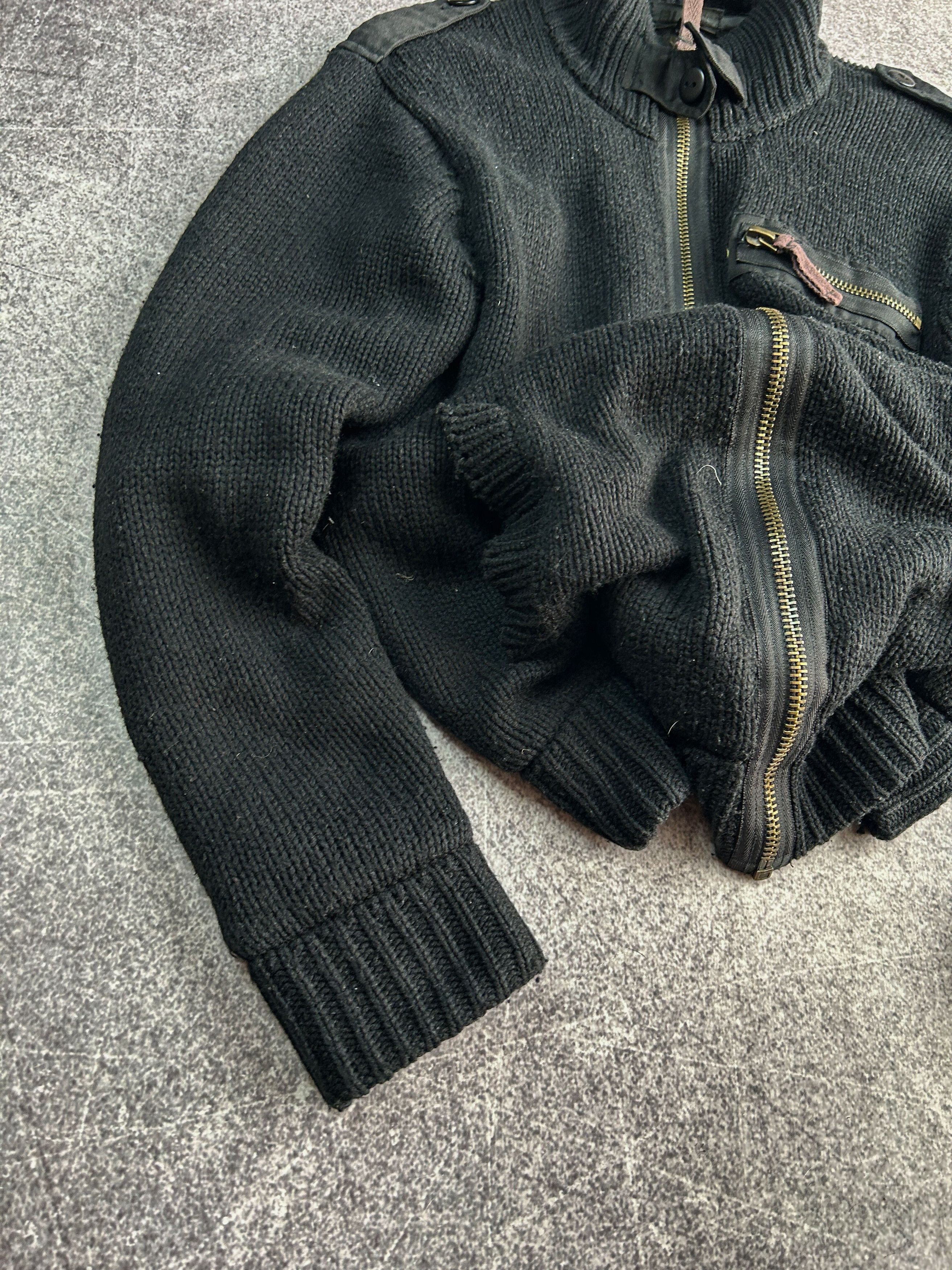 Vintage Y2K Heavy Knit Zip Sweater Black Military Style Distressed Size US M / EU 48-50 / 2 - 2 Thumbnail
