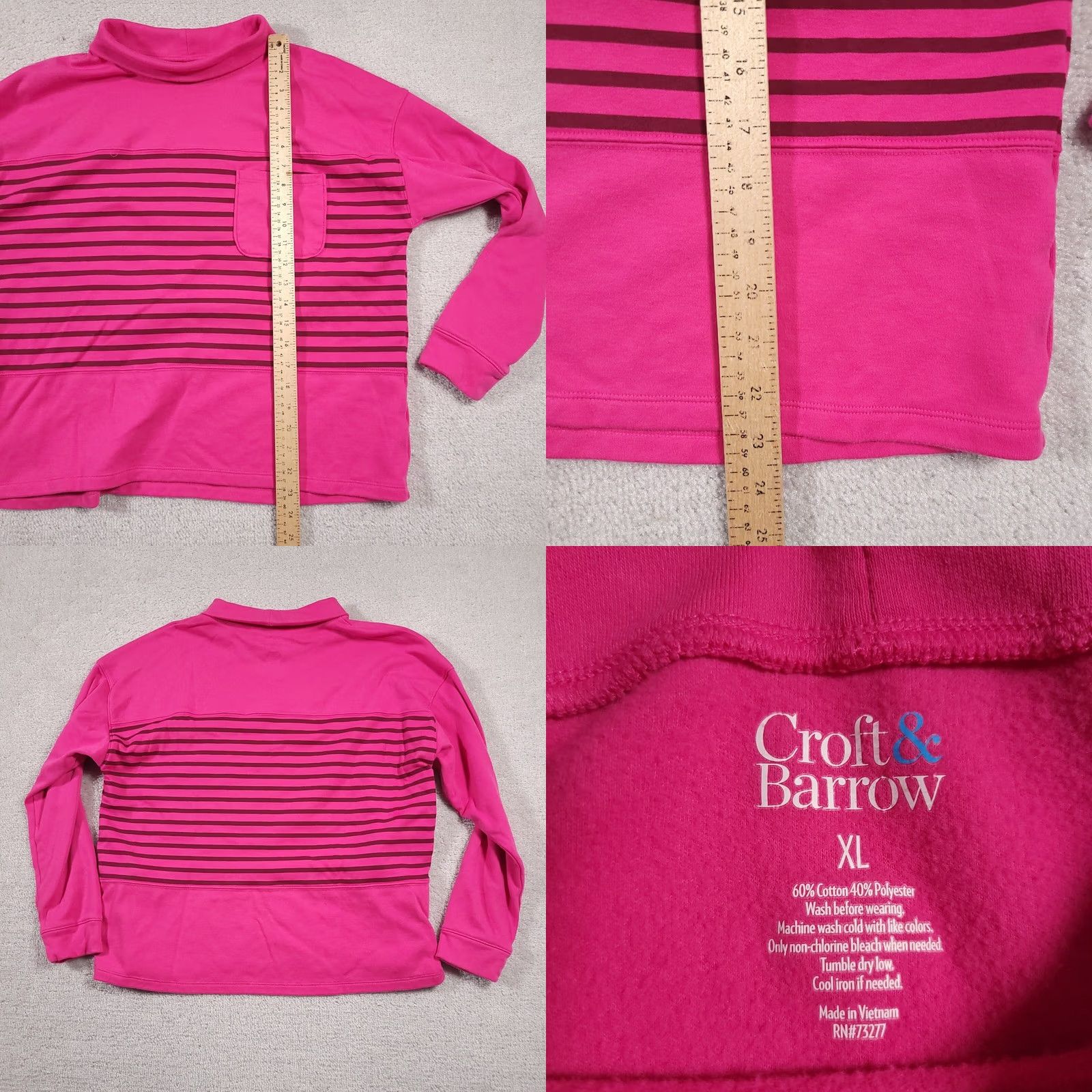 Croft & Barrow VINTAGE Croft Barrow Turtleneck Sweater Sweatshirt Women XL Pink Stripe Pocket Cardigan Size XL / US 12-14 / IT 48-50 - 8 Thumbnail