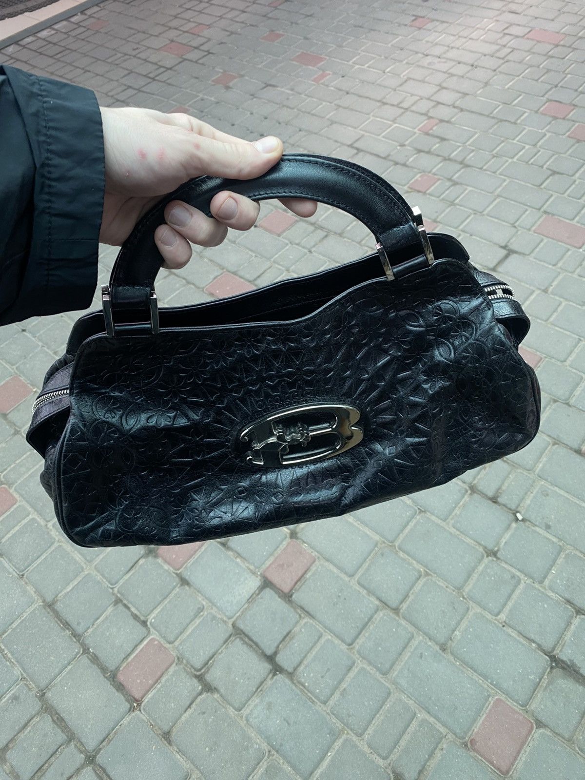 Vintage Rare Retro Braccialini Black Embossed Leather Handbag Bag Size ONE SIZE - 1 Thumbnail