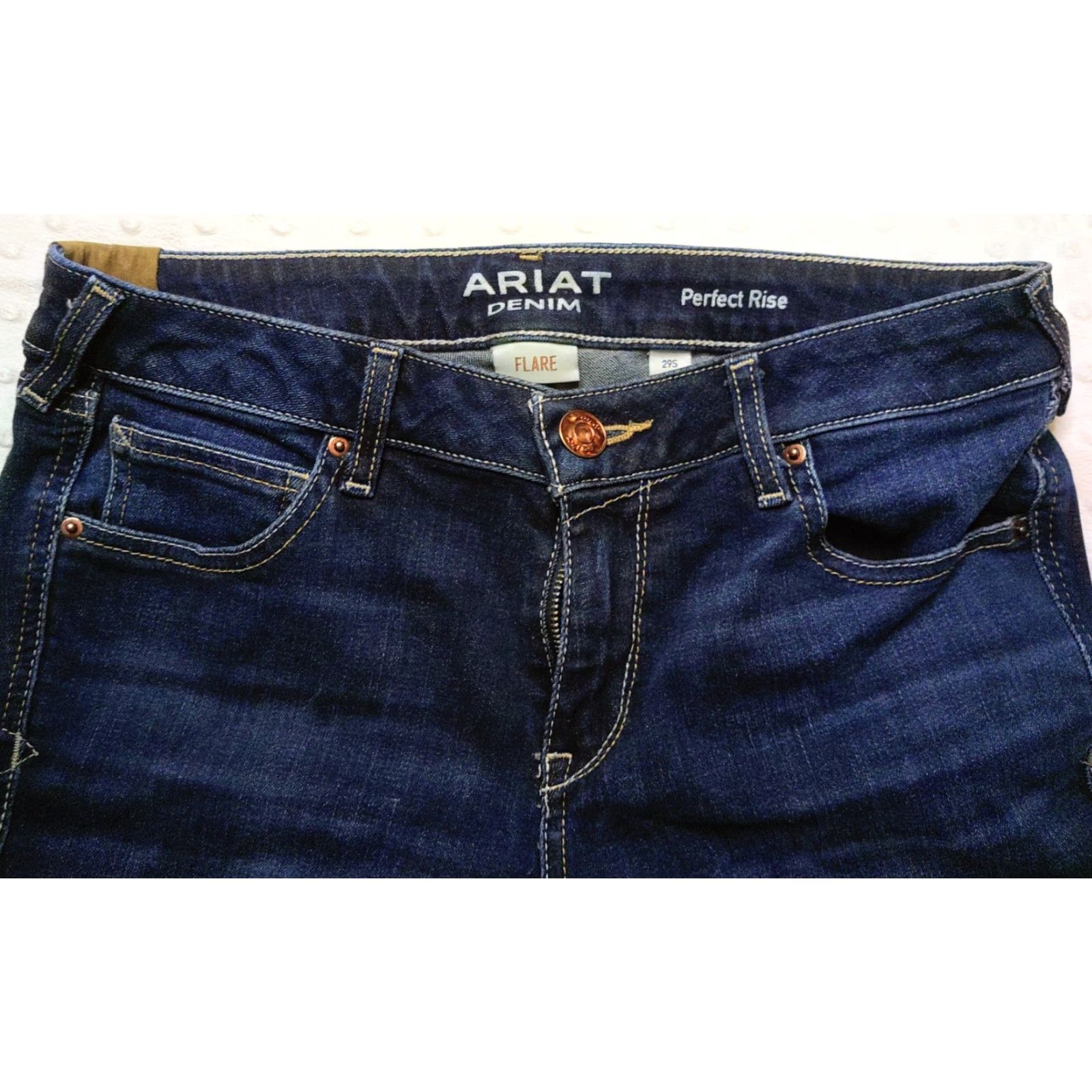 Ariat Ariat Jeans Womens 29S Blue Perfect Rise Flare Stretch Denim Ranch Farm Cowgirl Jeans Casual Regular 5-Pocket Cowboy Southwestern Horse Womens Size 29" - 4 Thumbnail
