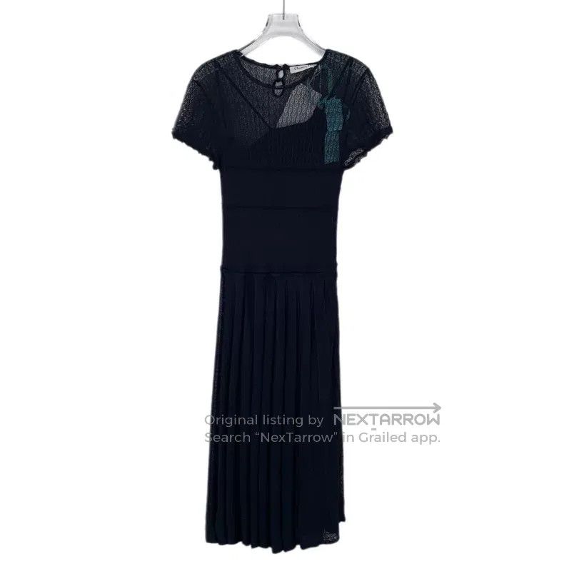 Dior Dior Dark blue lace hollow silk round neck short-sleeved d Size XS / US 0-2 / IT 36-38 - 1 Thumbnail