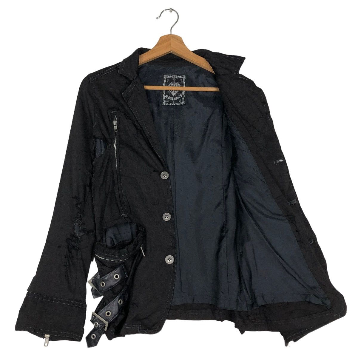 Vintage 🔥ULTIMATE BLACK BIKER CROPPED JACKET PUNK ALGON QUINS JAPAN Size S / US 4 / IT 40 - 13 Thumbnail