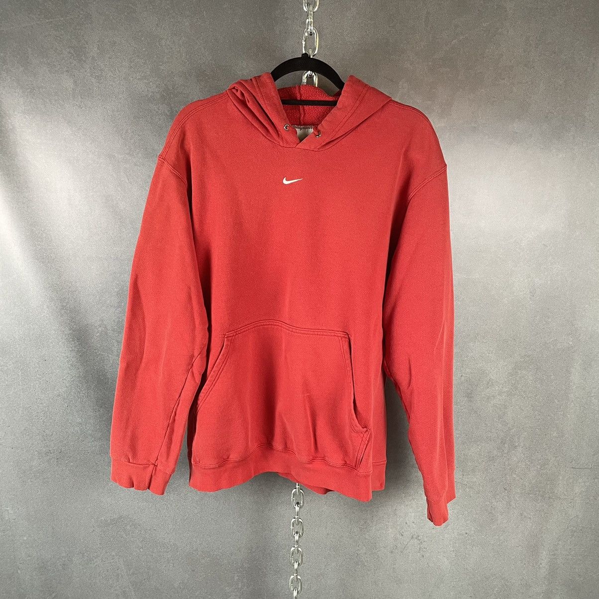 image of Vintage Y2K Nike Silver Tag Center Check Pullover Hoodie in Red, Men's (Size Large)