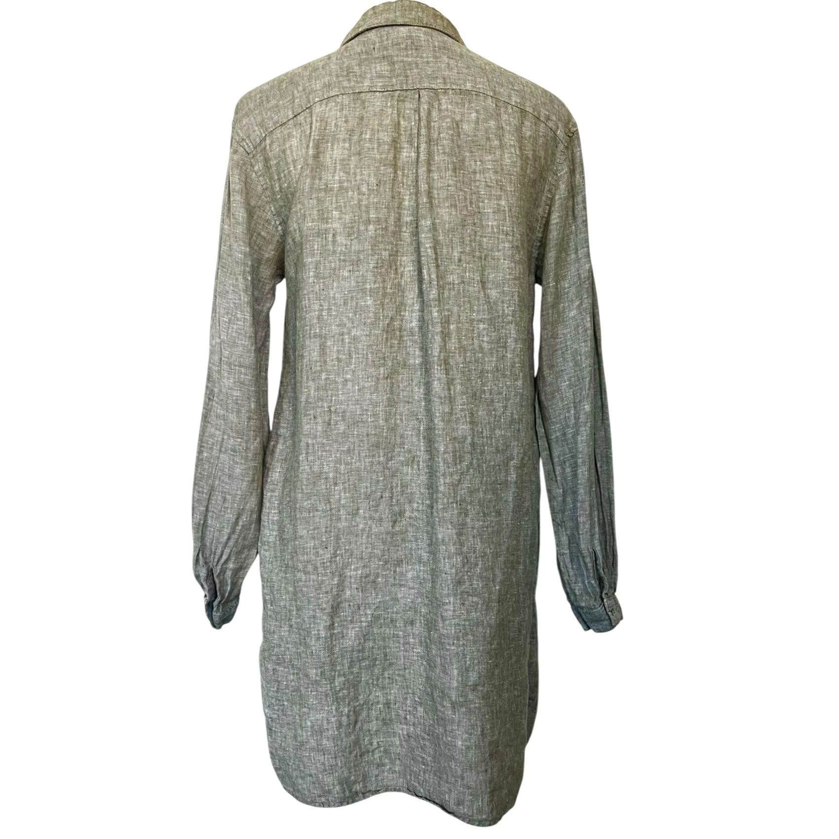Vintage Artisan NY Linen Shirt Dress Tunic Green V-Neck Long Sleeve Pockets Women’s Sz M Size M / US 6-8 / IT 42-44 - 5 Thumbnail