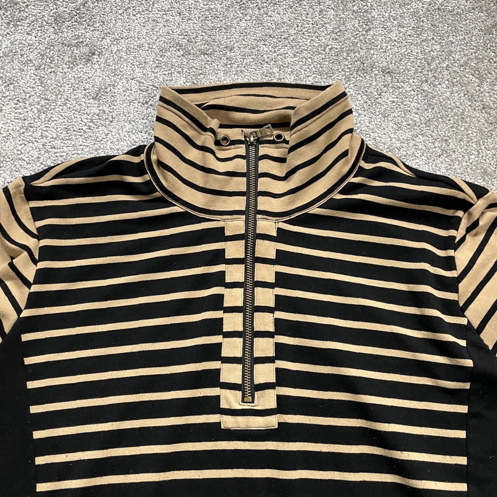 Vintage Rudy RD Sweater Women XL Brown Black Striped Zip Up Pockets Long Sleeve Pullover Size XL / US 12-14 / IT 48-50 - 3 Thumbnail