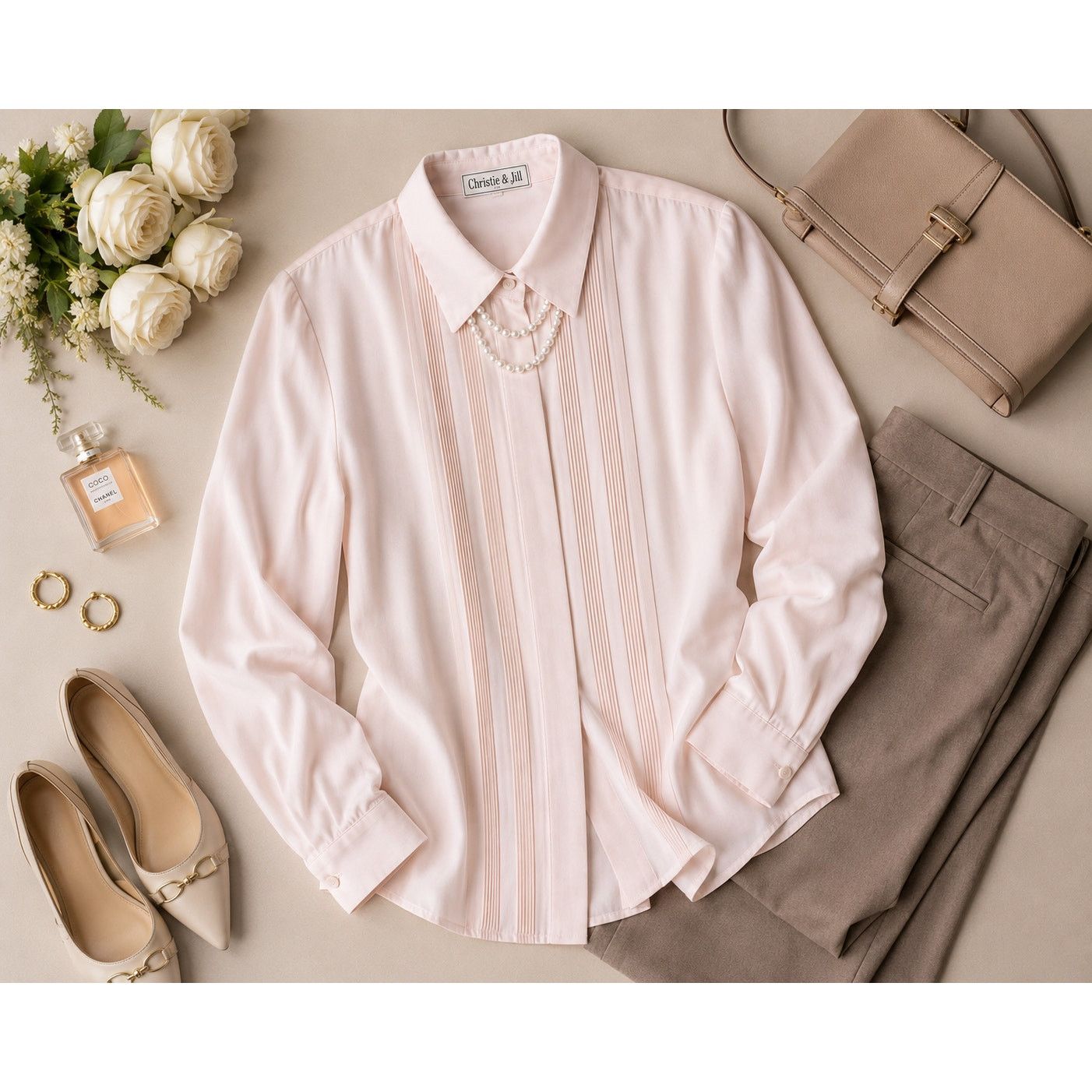 Vintage Vintage pale pink pleated blouse w/ pearl collar M Size M / US 6-8 / IT 42-44 - 9 Thumbnail