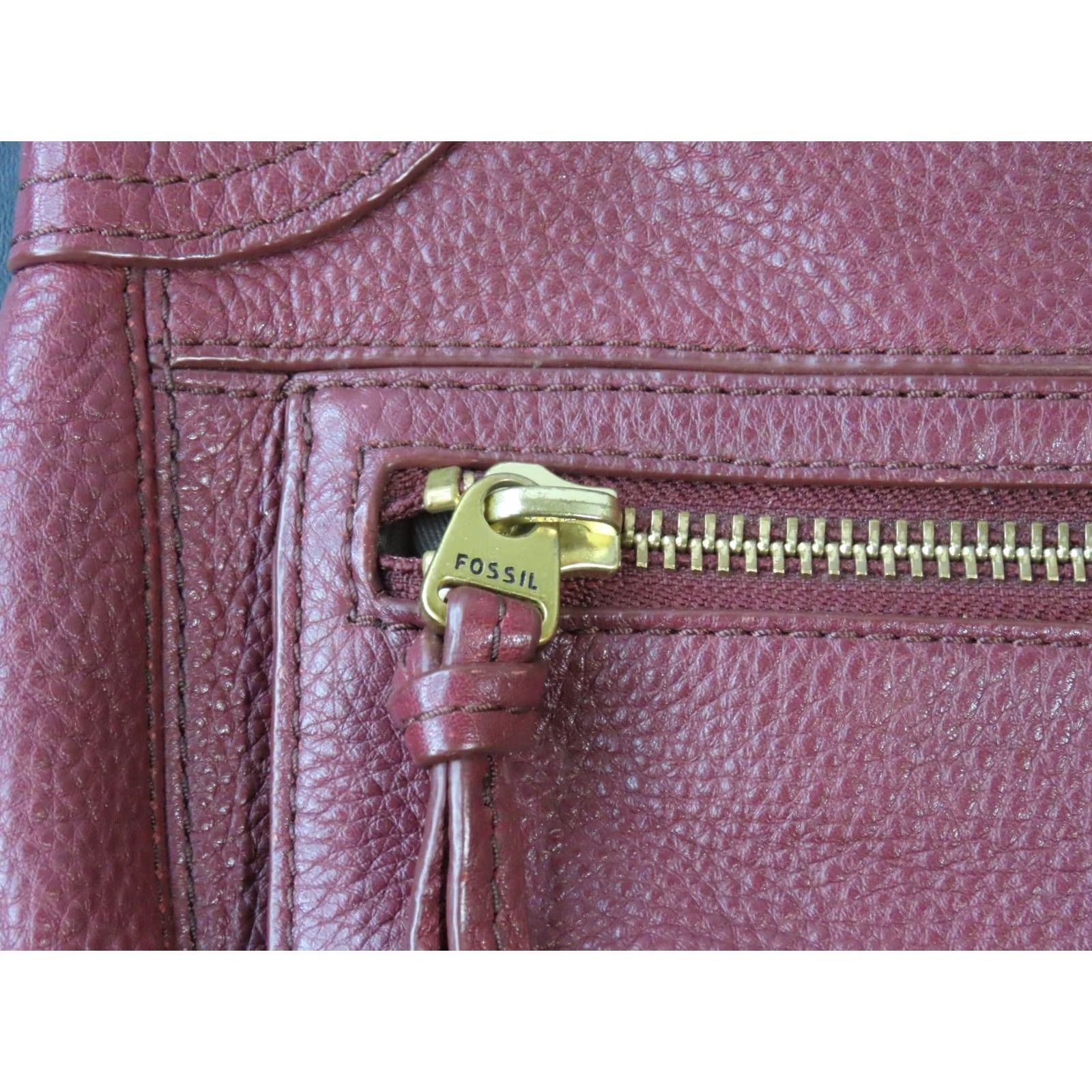 Fossil VINTAGE Fossil Burgundy Pebbled Leather Satchel Shoulder Purse Bag 12"x10.5"x3" Women Medium Red Zip Gold Hardware Size ONE SIZE - 2 Thumbnail
